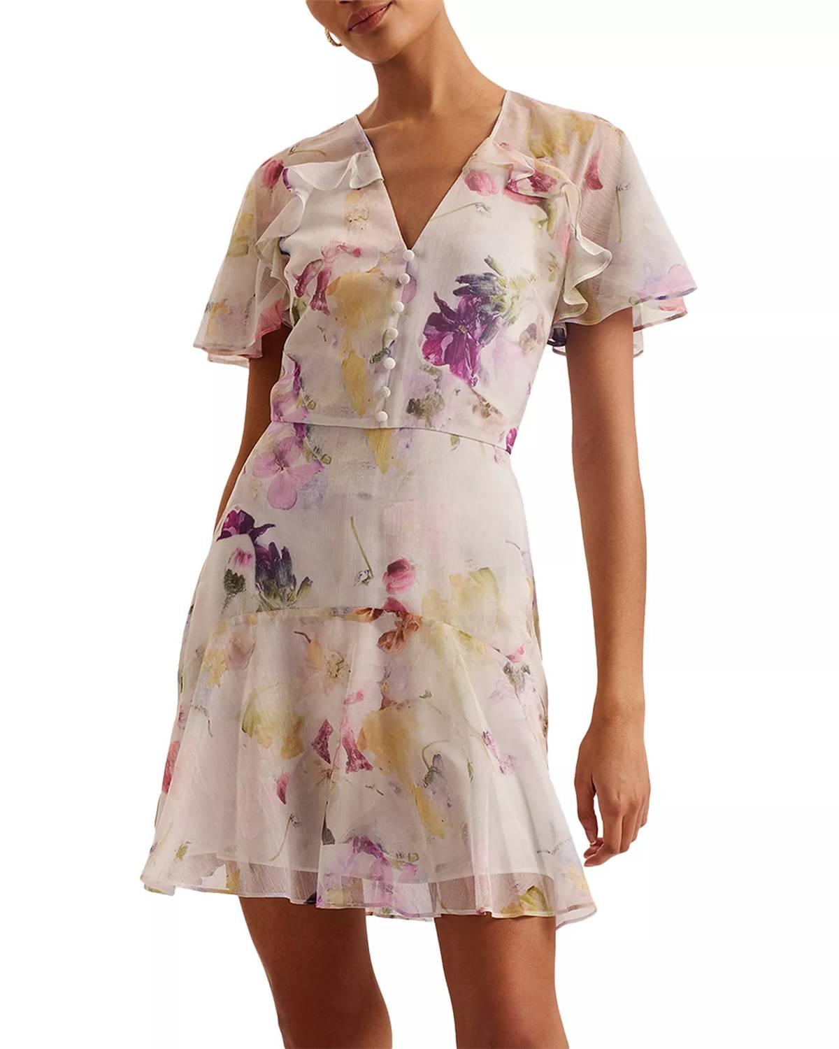 Ted Baker Angel Sleeve Fit And Flare Mini Dress in White | Lyst