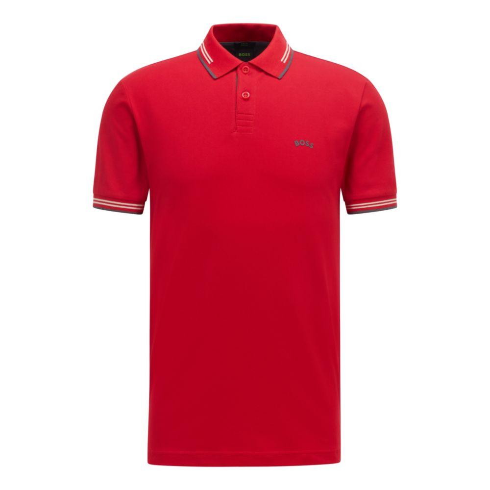 BOSS by HUGO BOSS Hugo - Curved Logo Slim Fit Polo Shirt In Stretch Cotton  Piqu in Red for Men | Lyst