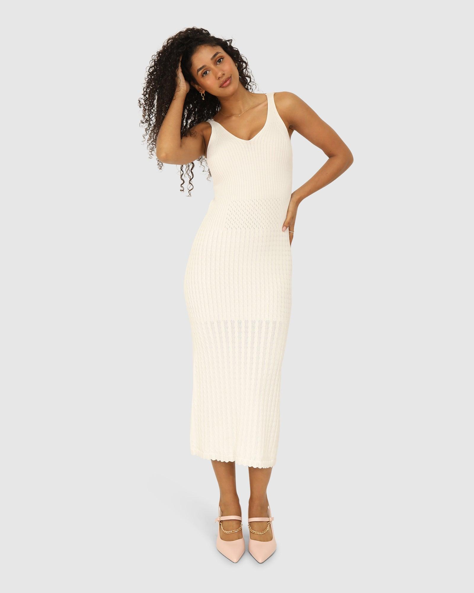 Belle & Bloom Sweet Nothings Midi Knitted Dress in White | Lyst