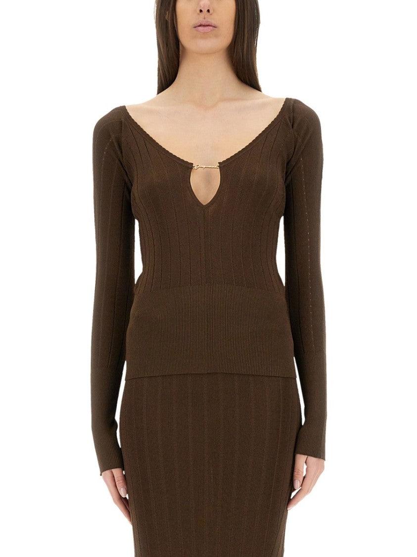 Tシャツ・カットソー Jacquemus Slim Fit Brown Top With Deep V-Neckline Jacquemus Slim Fit Brown Top With Deep V-neckline | ModeSens