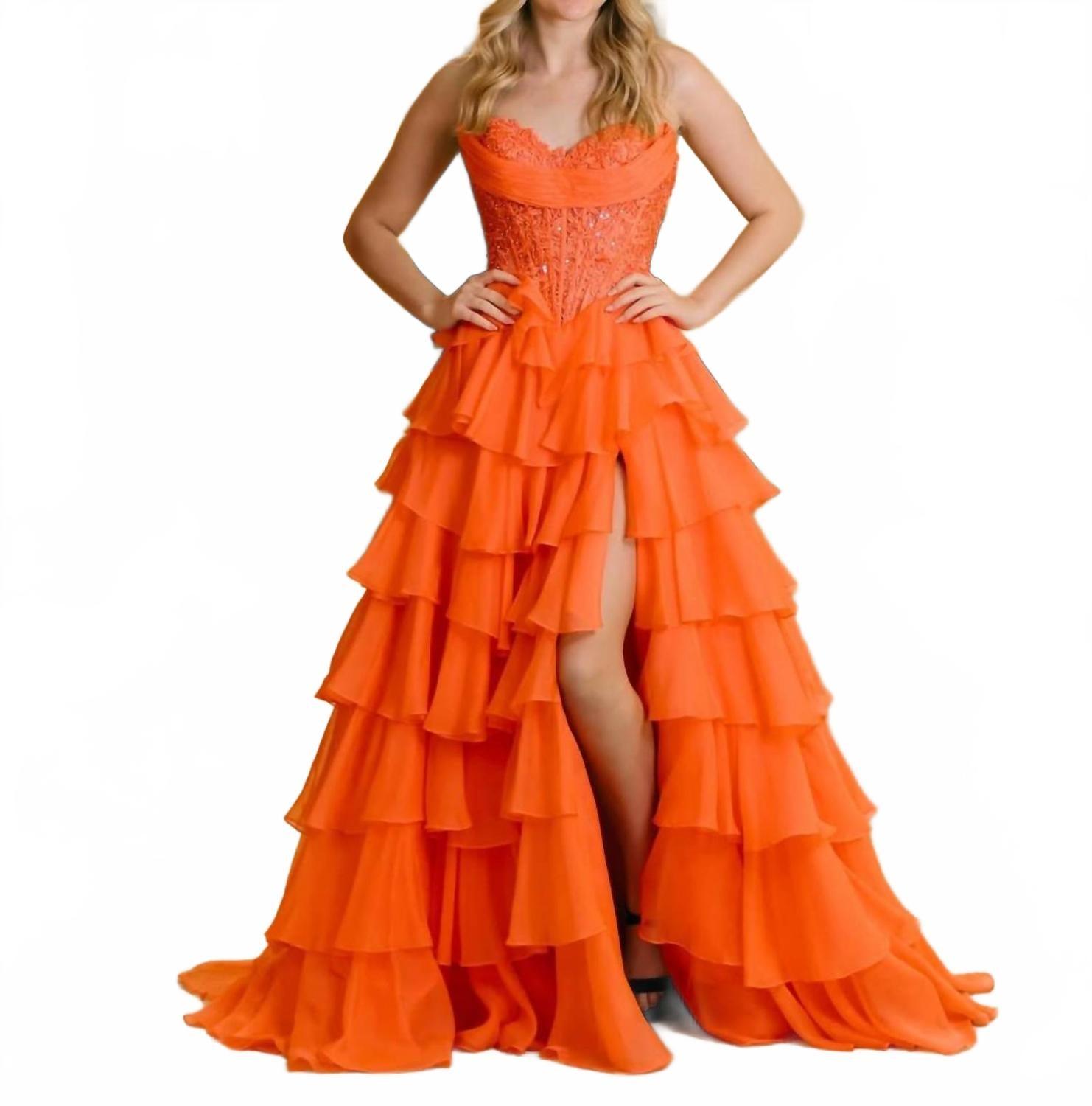 strapless open back dress Designer Burnt Orange Maxi Dress | Long Silk Dress