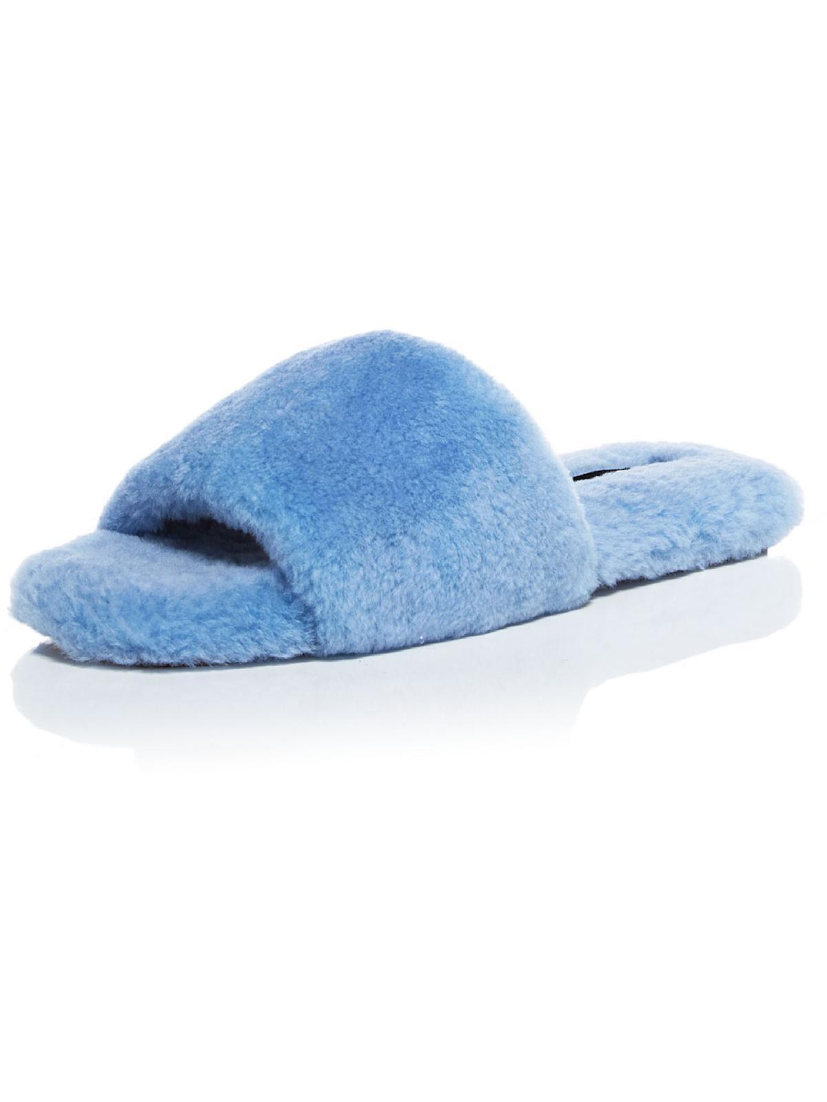 Aqua Snowy Shearling Slip On Slide Sandals in Blue | Lyst