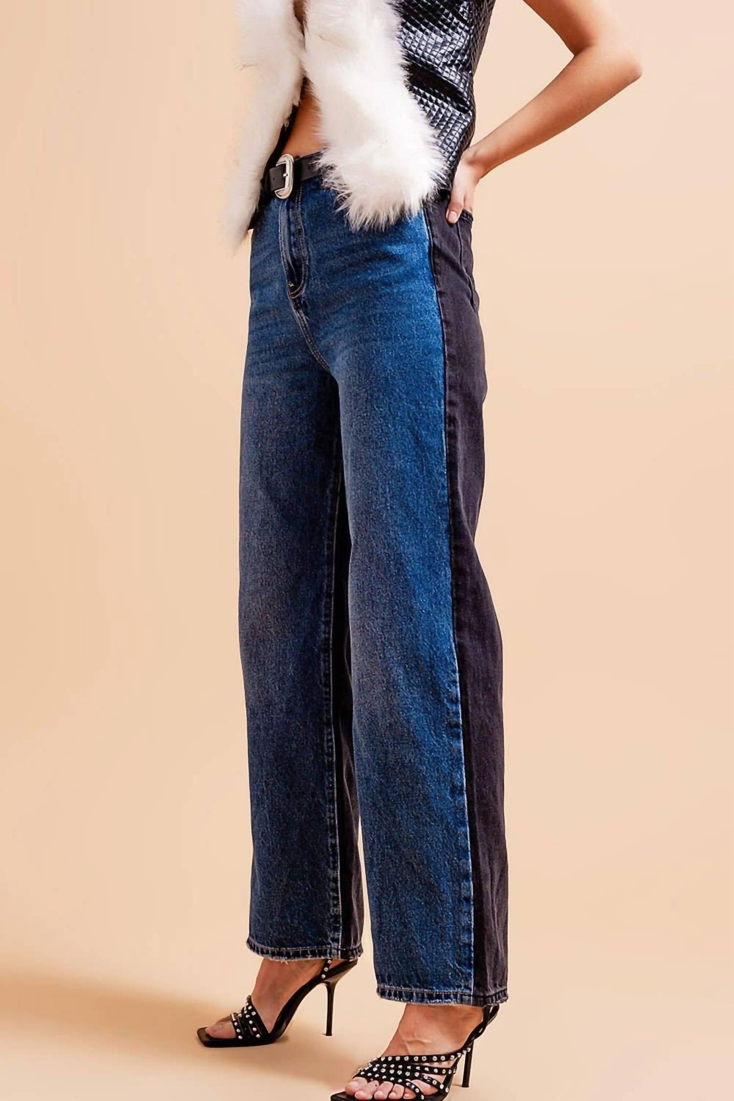Q2 Color Block Jeans in Blue | Lyst