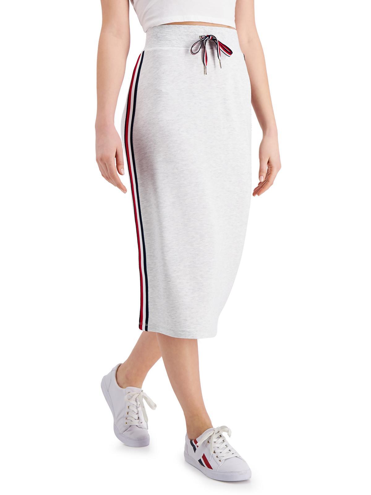 Tommy Hilfiger Sneaker Striped Calf Midi Skirt in White | Lyst