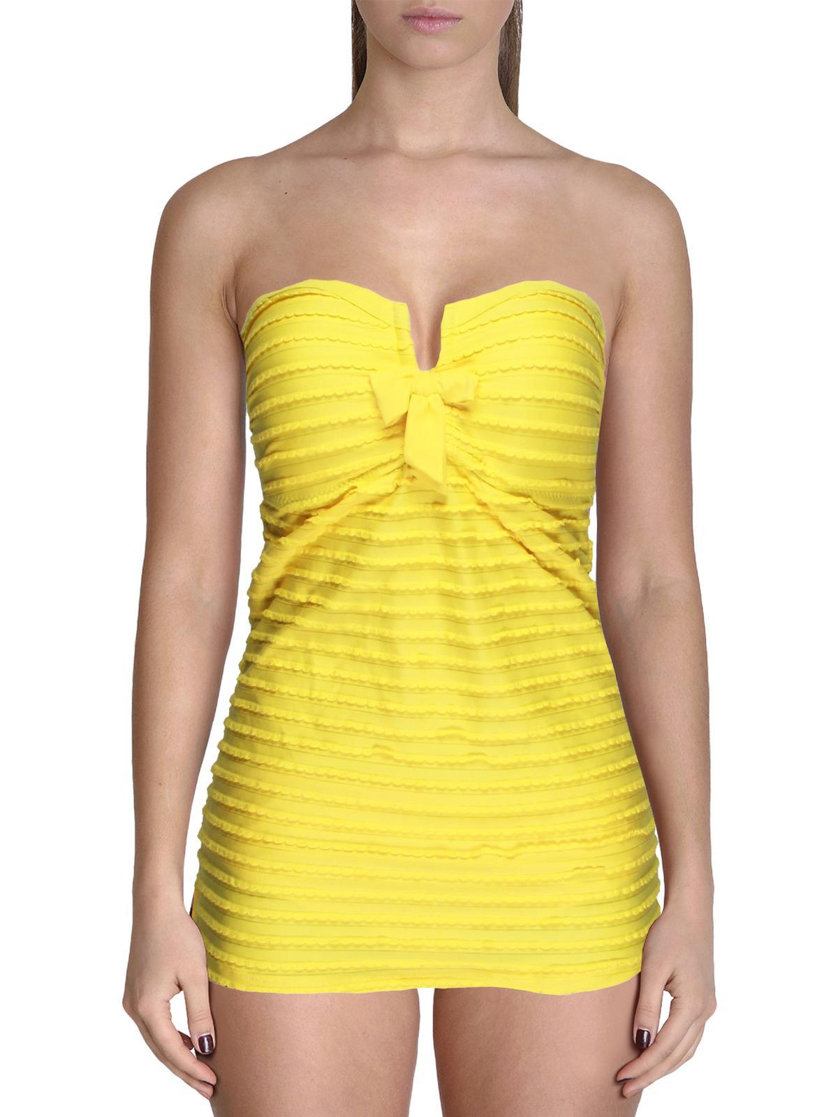 Jessica Simpson Scalloped Bandeau Onepiece Swimsuit in Yellow Lyst