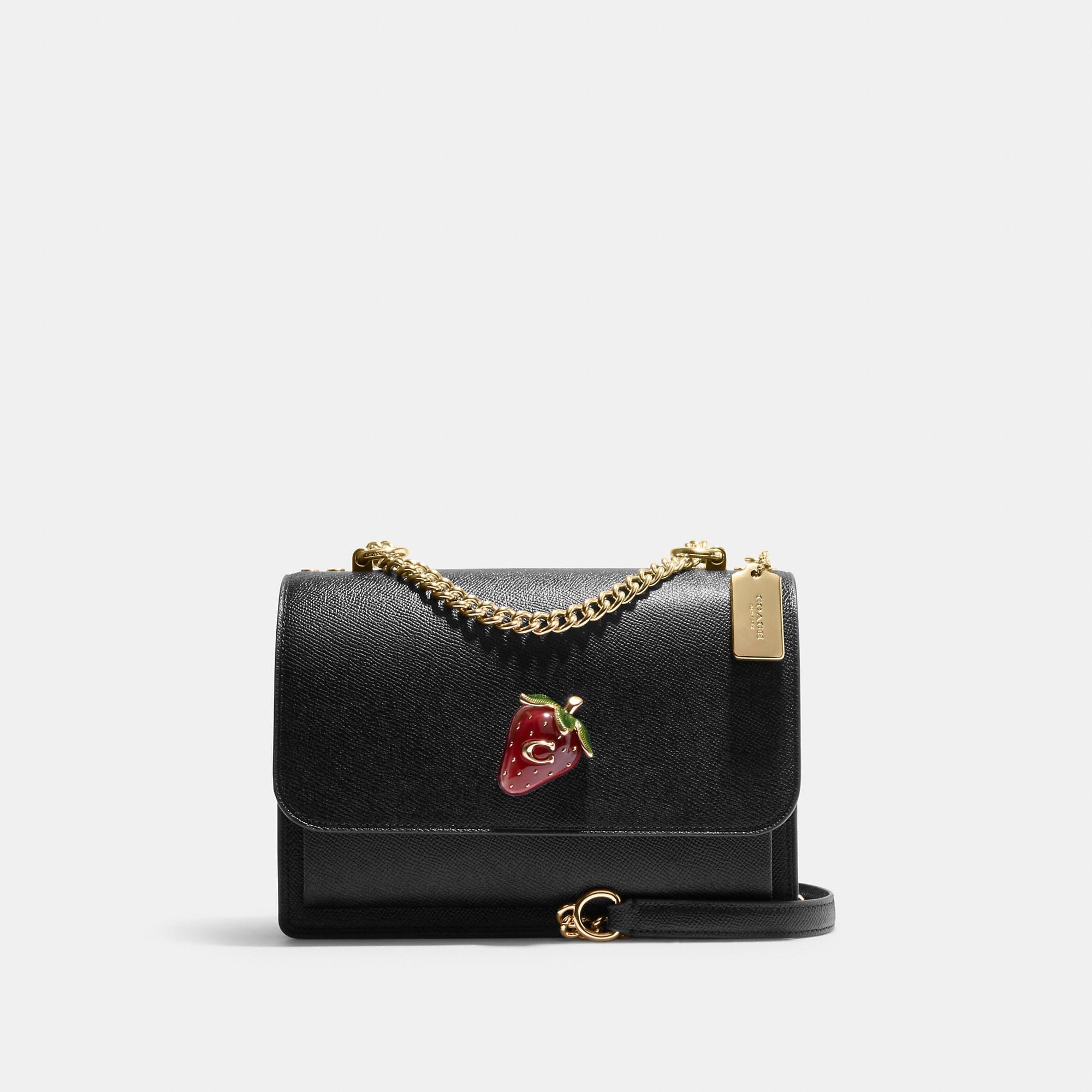 COACH Klare Crossbody In Signature Canvas With Strawberry in Black