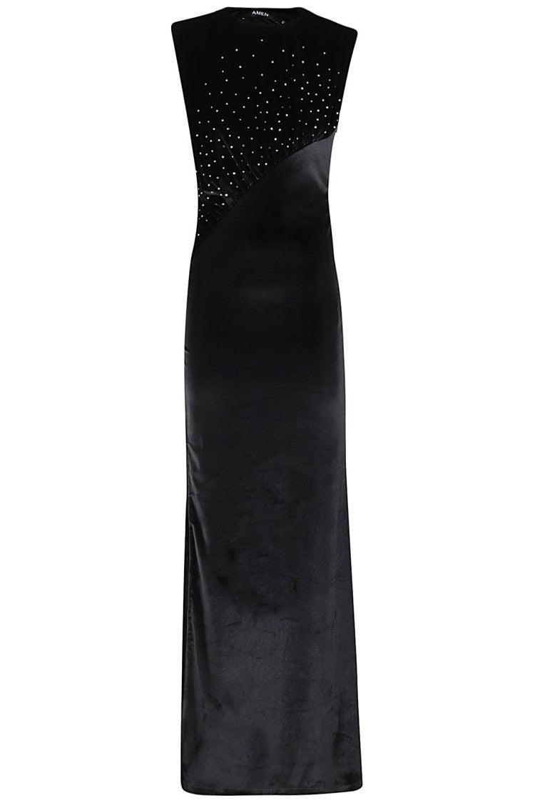 パーティードレス AMEN AMW22508 789 Dresses Black Azazie Amedeus Black A-Line V-Neck Lace Chiffon Dress | Azazie