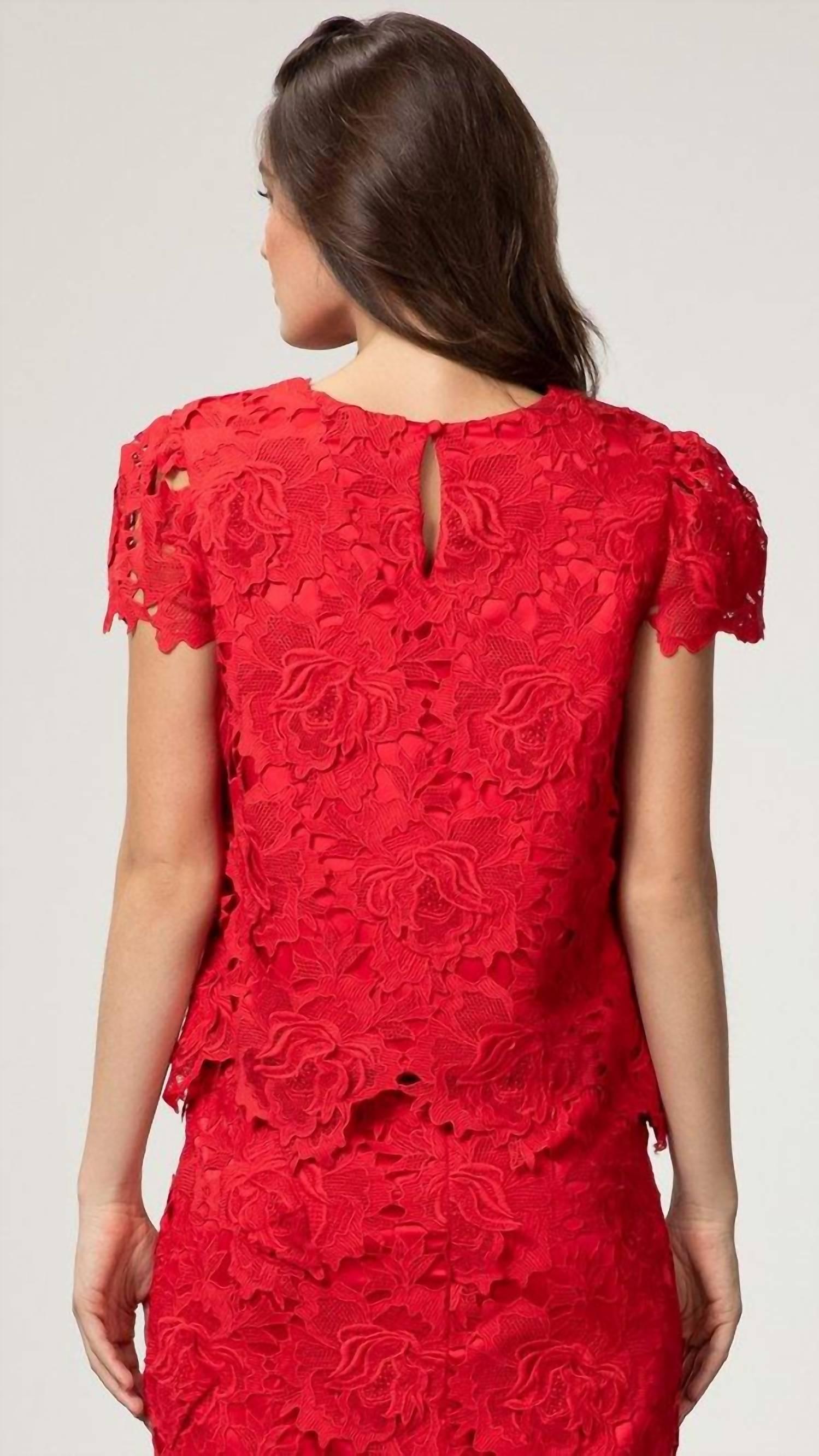 MILLY 3d Lace Floral Top in Red | Lyst
