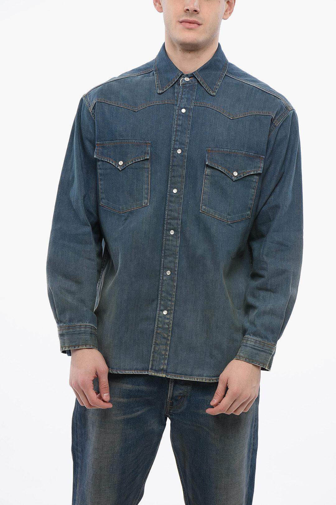 Maison Margiela Mid Wash Denim Shirt With Front Pockets in Maison Margiela Mid Wash Denim Shirt With Front Pockets in