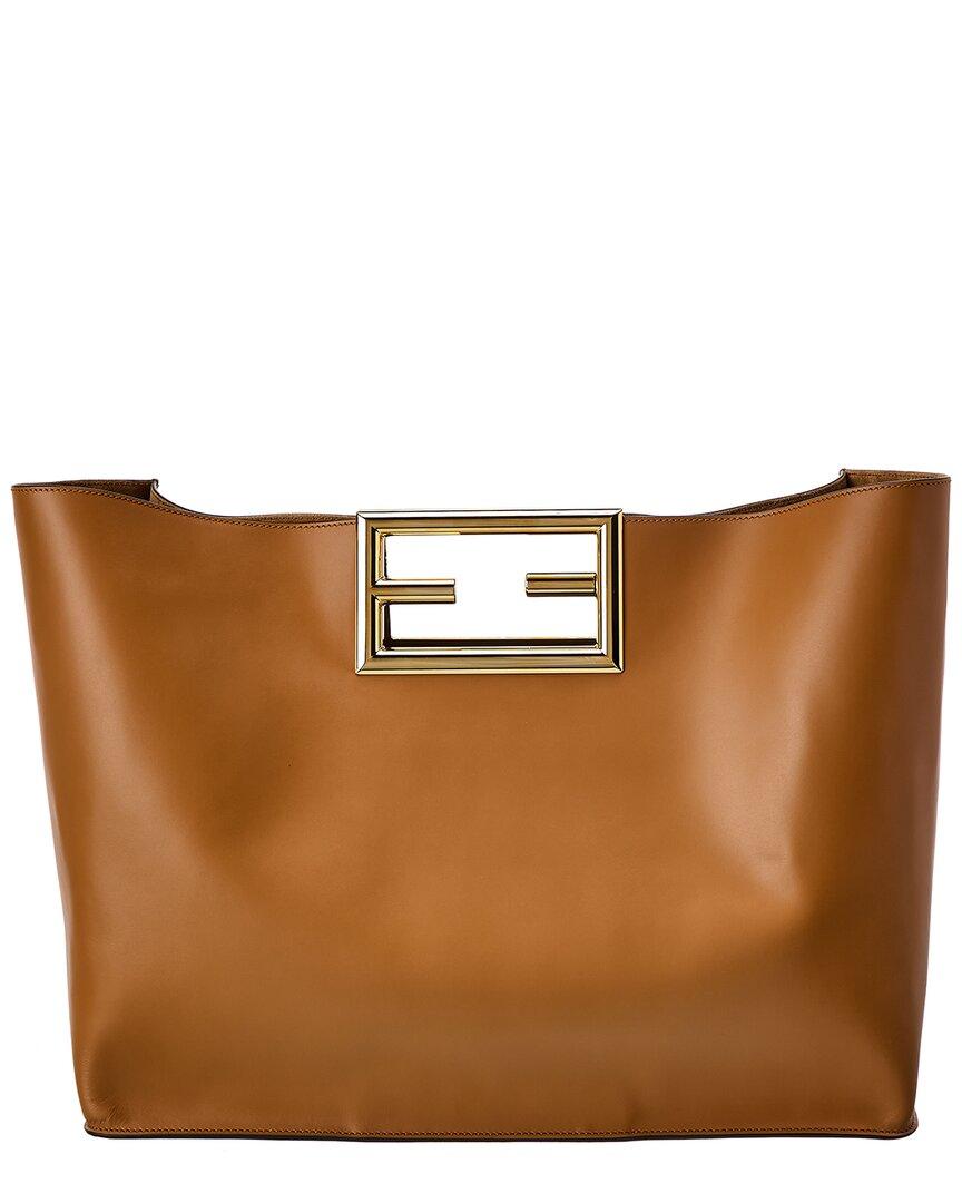 Fendi Way Large Leather Tote in Brown | Lyst