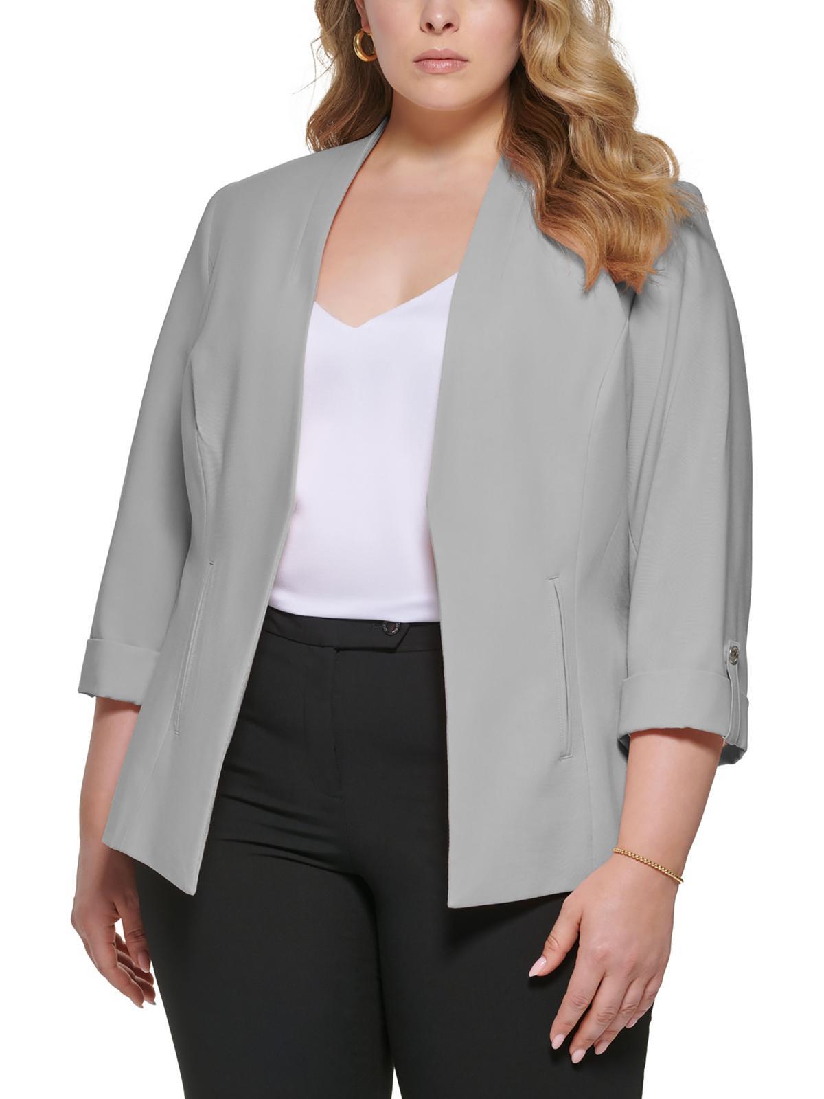 coping Konsekvenser Ananiver Calvin Klein Plus Suit Separate Office Wear Open-front Blazer in Gray | Lyst