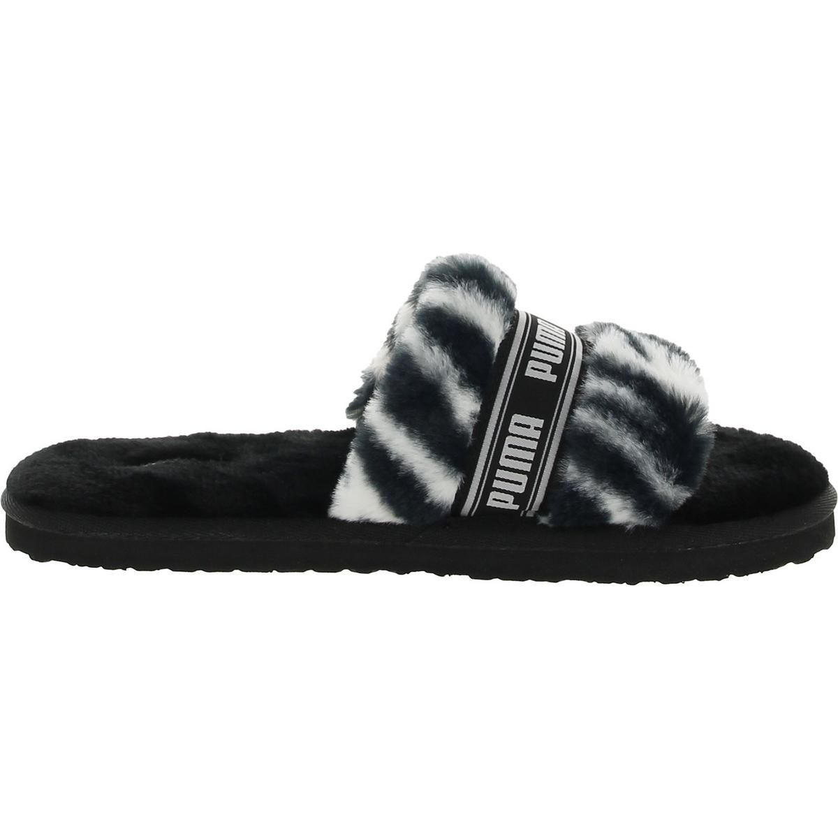 PUMA Fluff Zebra Stripe Slip On Slide Slippers in Black | Lyst