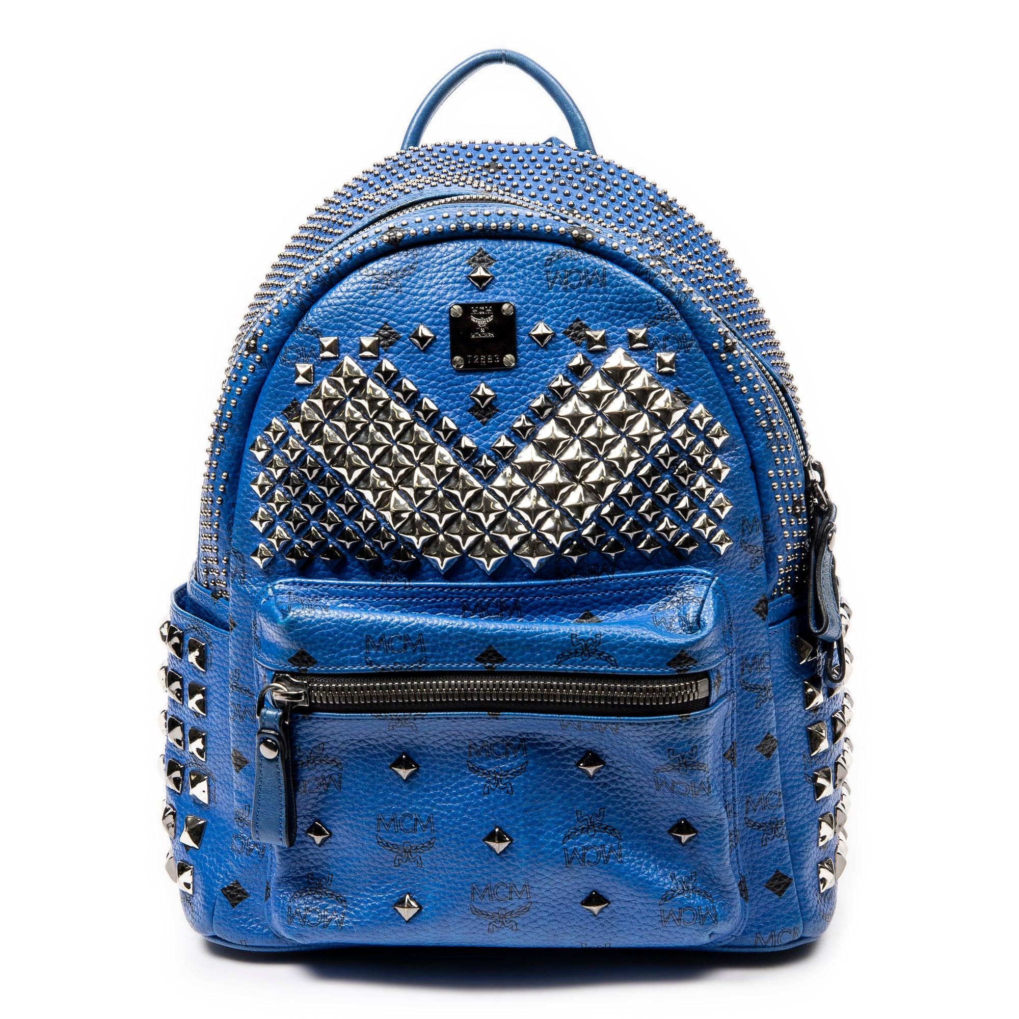MCM Unisex Blue Visetos Coated Canvas Medium Backpack