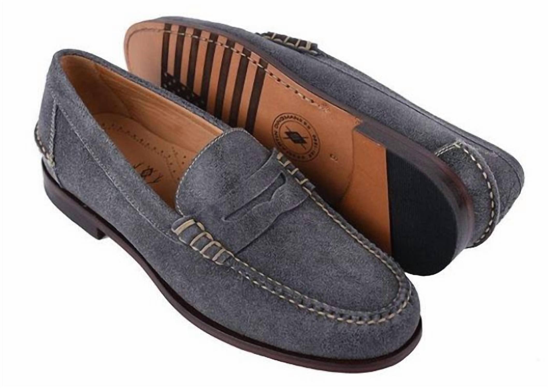 Martin Dingman Distressed Suede Penny Loafers in Black for  display picture 1