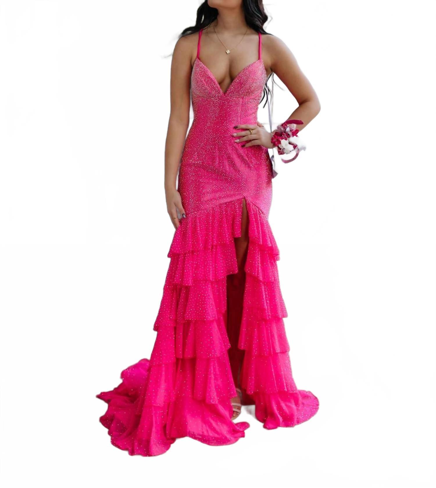 hot pink wiggle dress Embellished Extreme Cowl Neck Halter Mini Dress in Hot Pink - 10 main image 1
