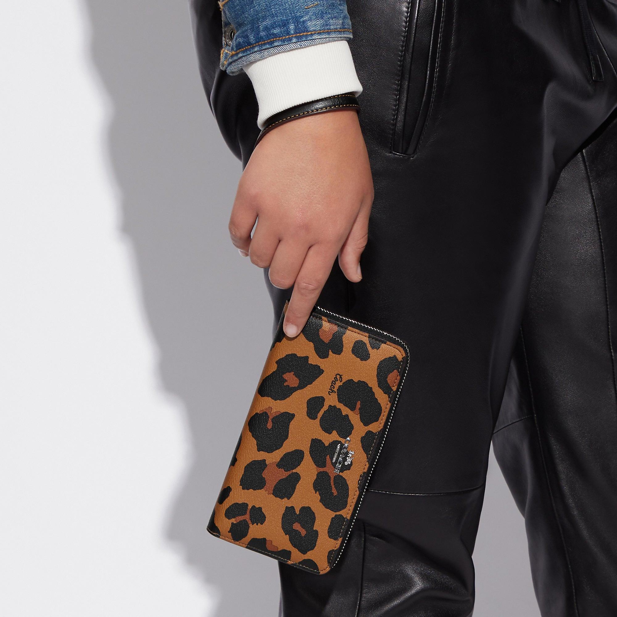 Slim accordion zip wallet with leopard print Clearance