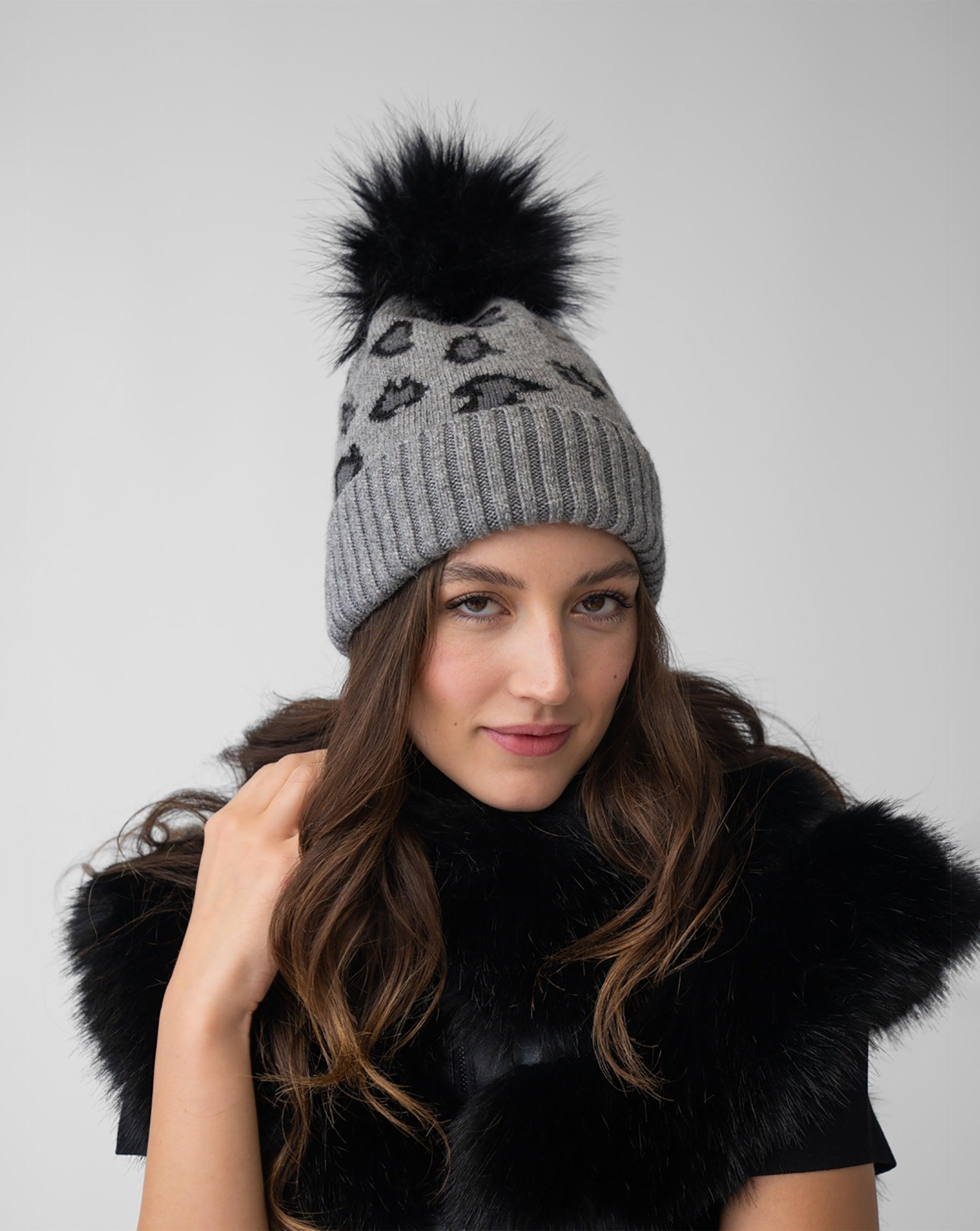 Adrienne Landau Hat Beanie Black Embellished Faux Fur Pom Pom Holiday Outdoor Adrienne Landau Faux Fur Hats for Women | Mercari main image 4