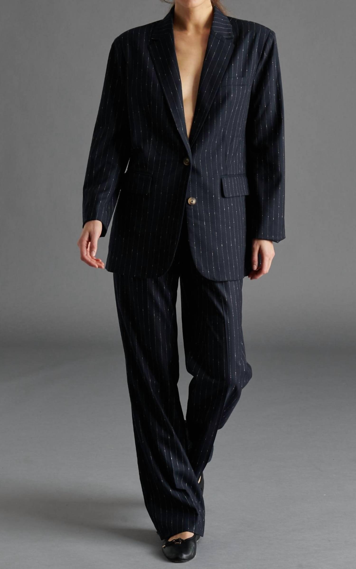 Steve Madden Imaan Blazer In Navy Pinstripe in Black