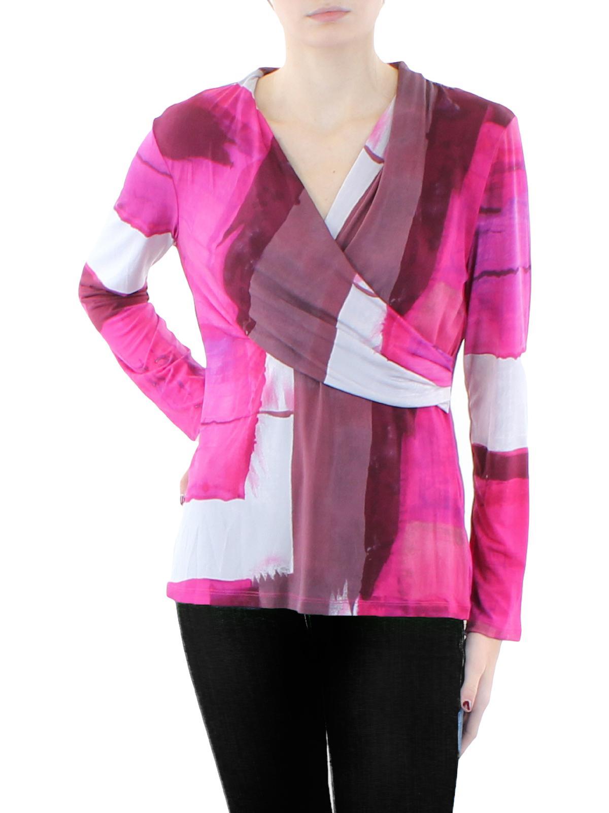 DKNY Pull Over Faux Wrap Wrap Top in Pink | Lyst