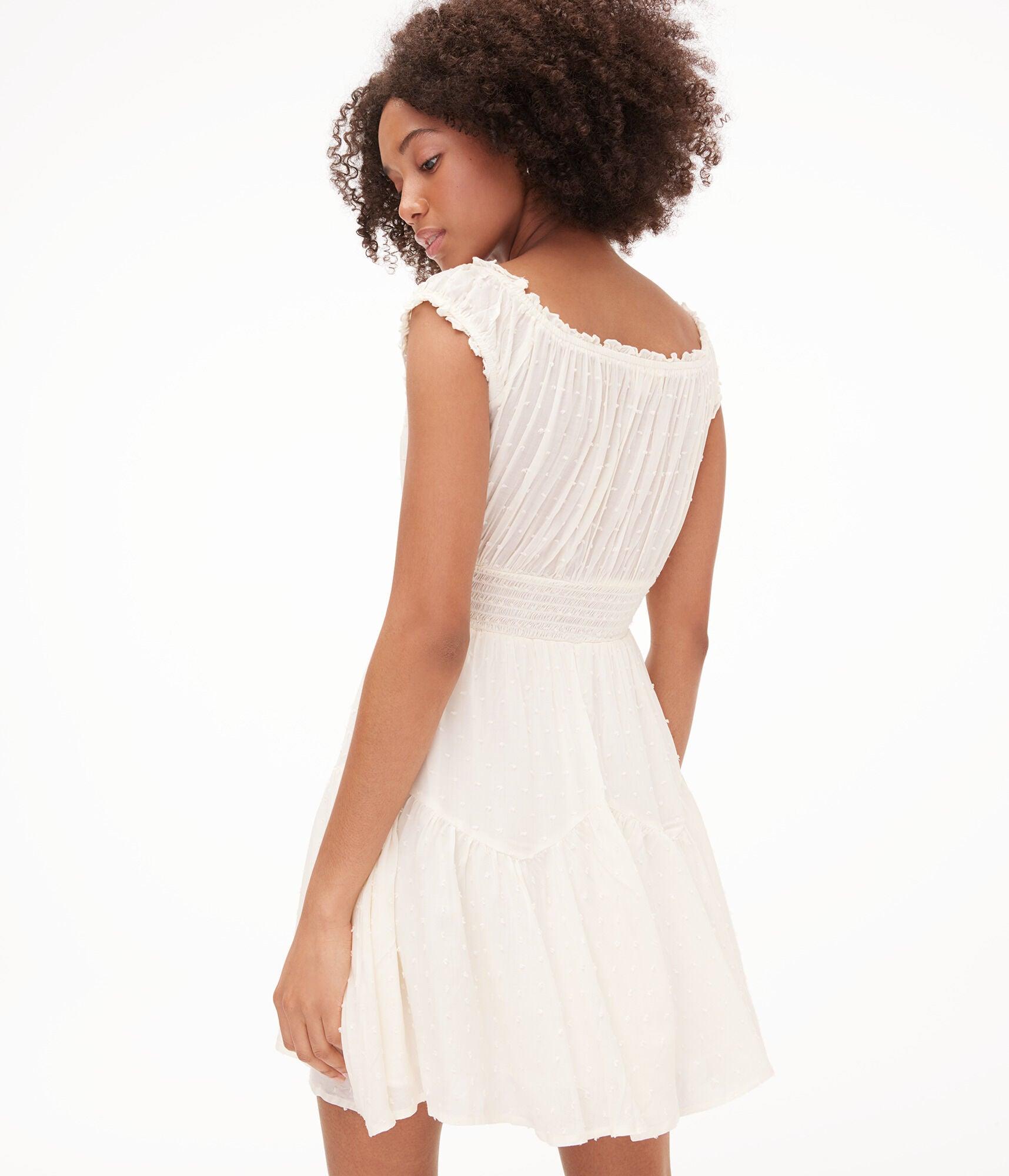 Aéropostale Solid Square-neck Textured Dot A-line Dress in White | Lyst