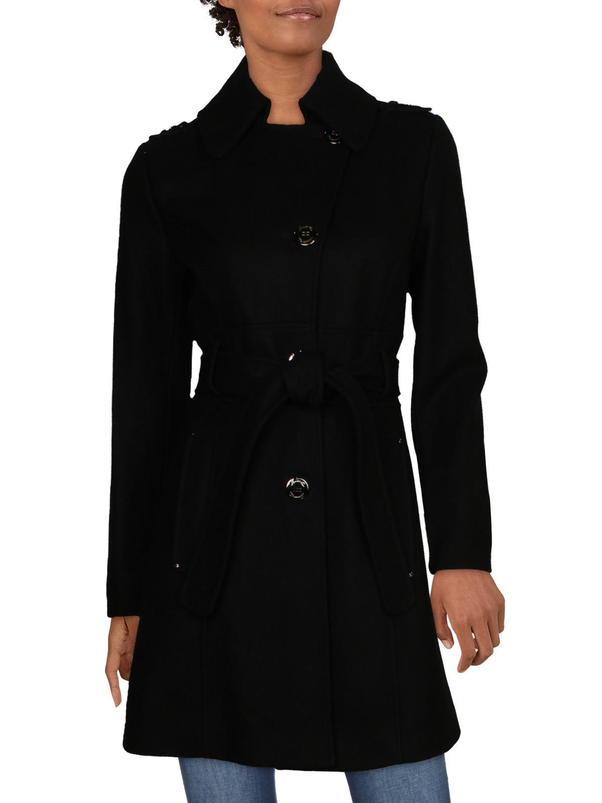 Kenneth Cole Wool Epaulettes Trench Coat in Black | Lyst