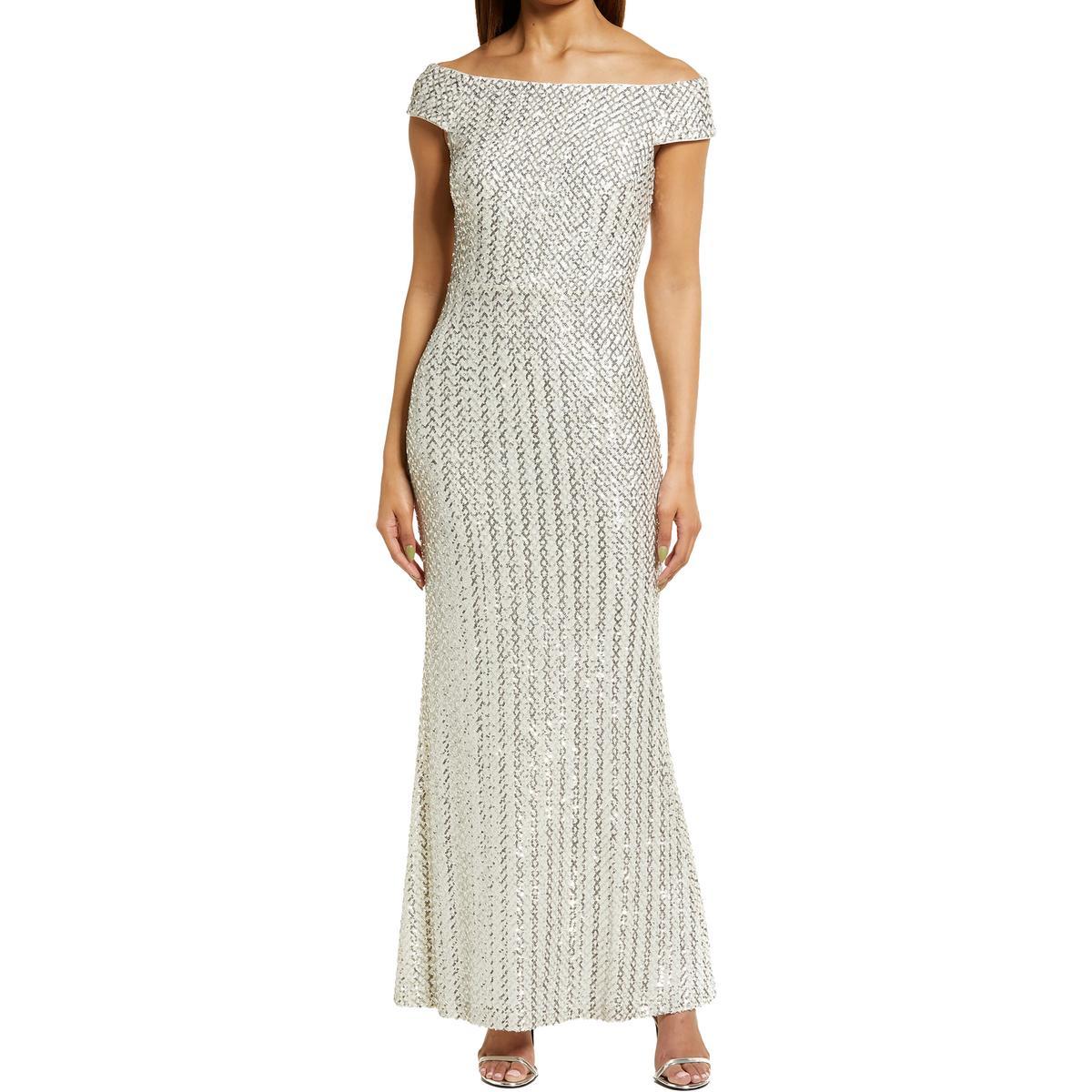 Vince Camuto Sequin Off-The-Shoulder Evening Dress in Metallic | Lyst