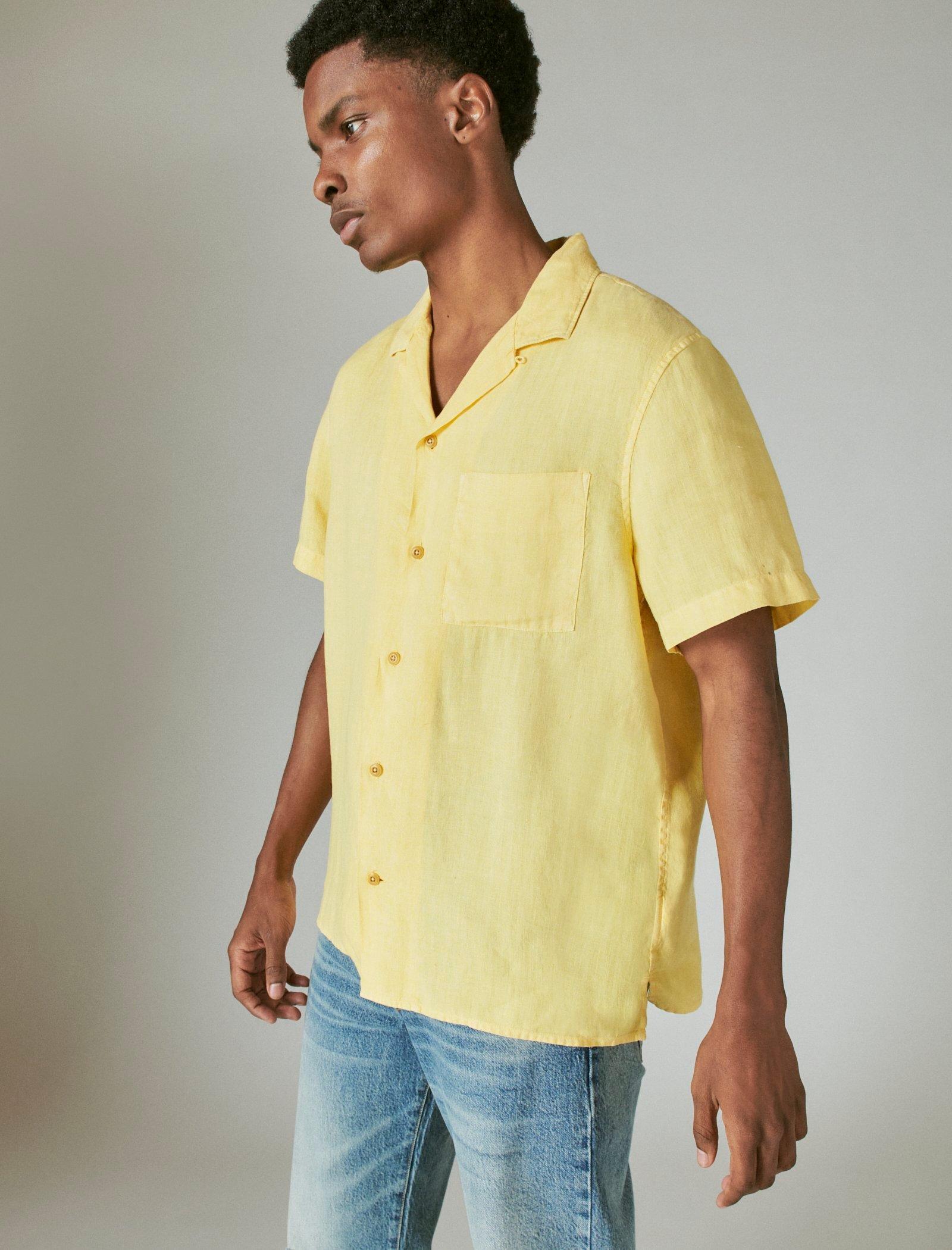 Lucky Brand Hemp Camp Collar Short Sleeve Shirt in Yellow for Men