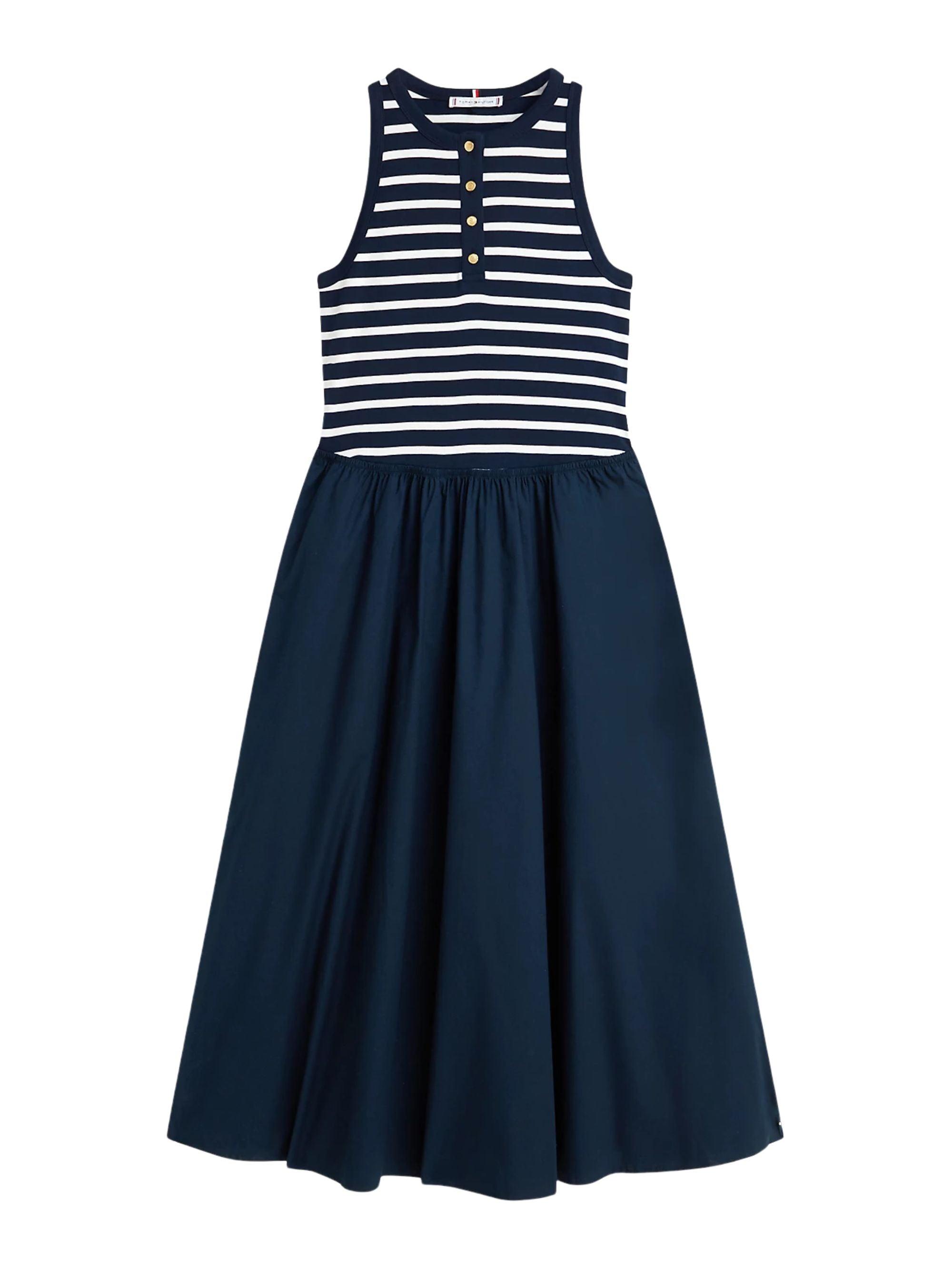 casual tommy hilfiger dresses Tommy Hilfiger Women's Plus Tiered Striped Midi Dress Gray Size 1X