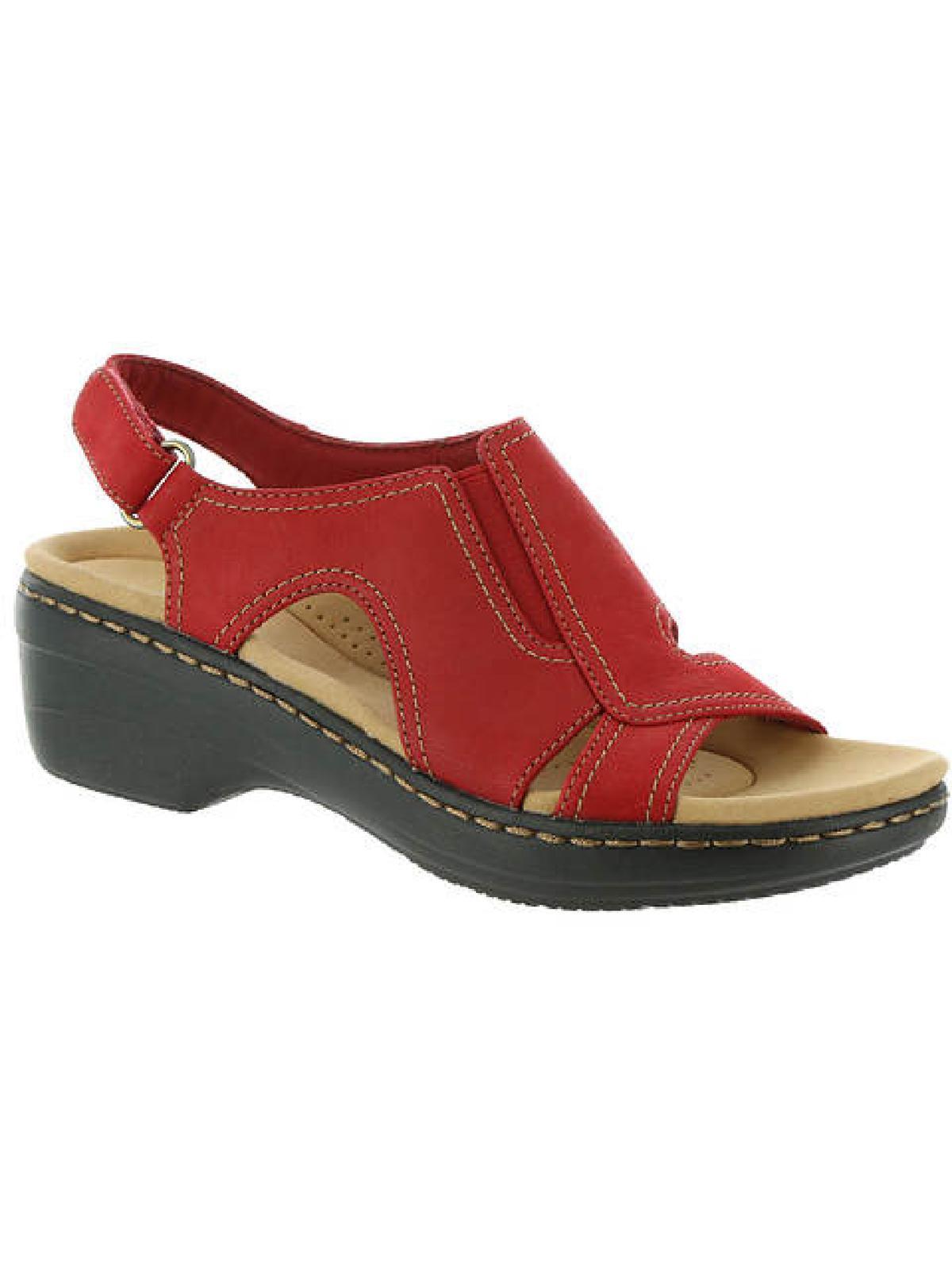 Clarks Merliah Style Leather Velcro Strap Flat Sandals in Red | Lyst