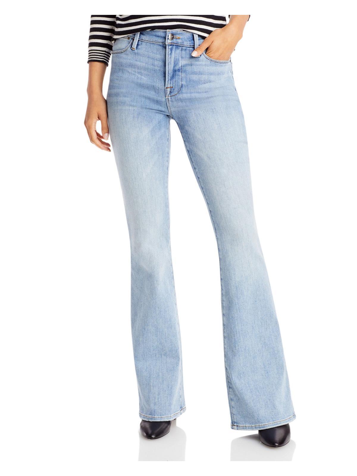 FRAME Distressed High Rise Flare Jeans in Blue | Lyst