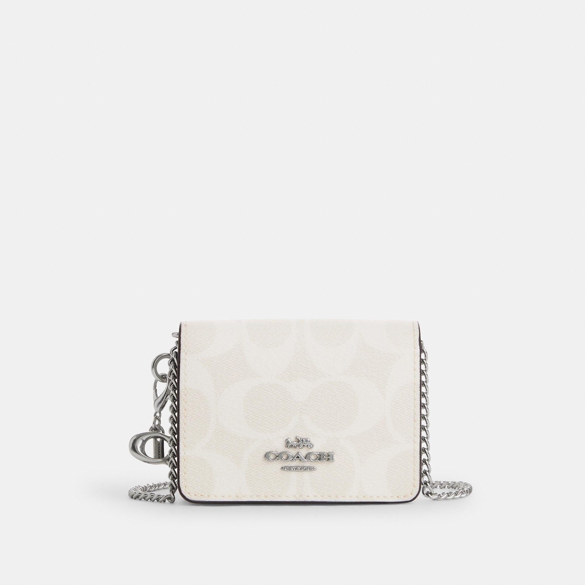 COACH Boxed Mini Wallet On A Chain In Signature Canvas in White | Lyst