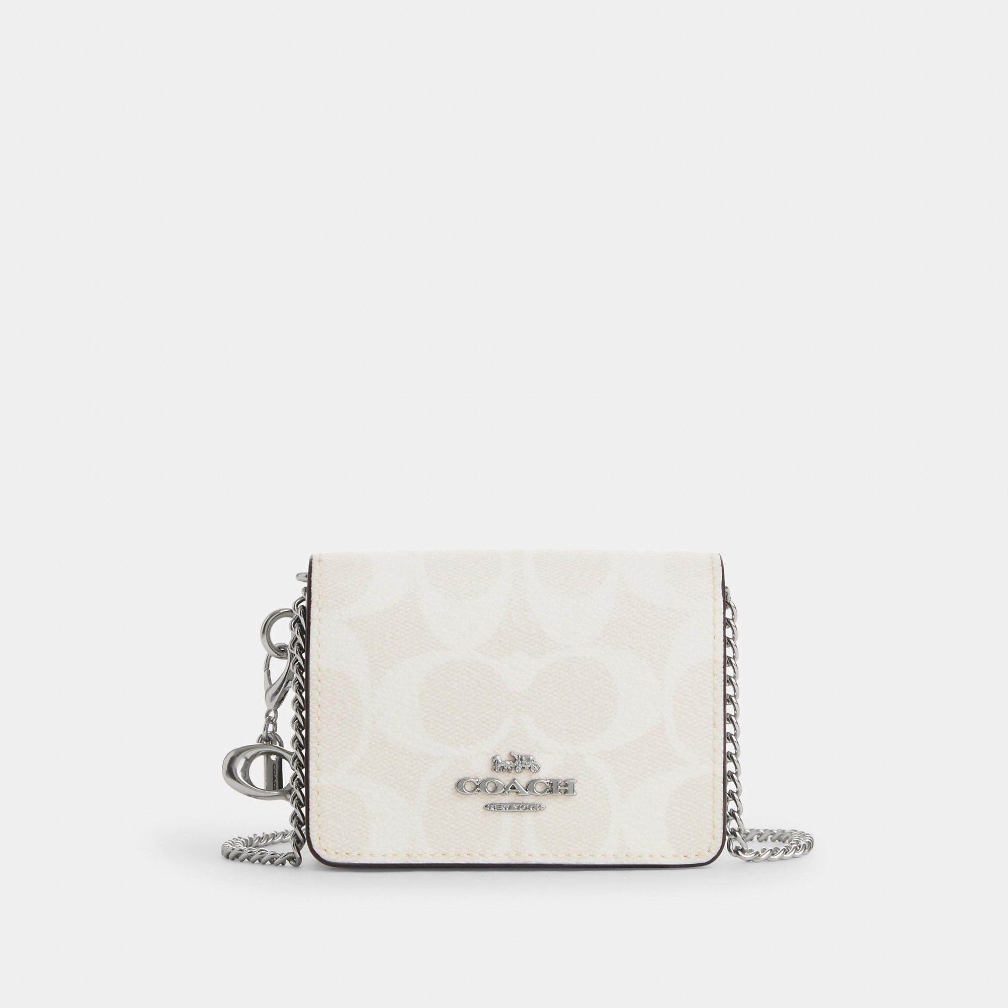 COACH Boxed Mini Wallet On A Chain In Signature Canvas in White | Lyst