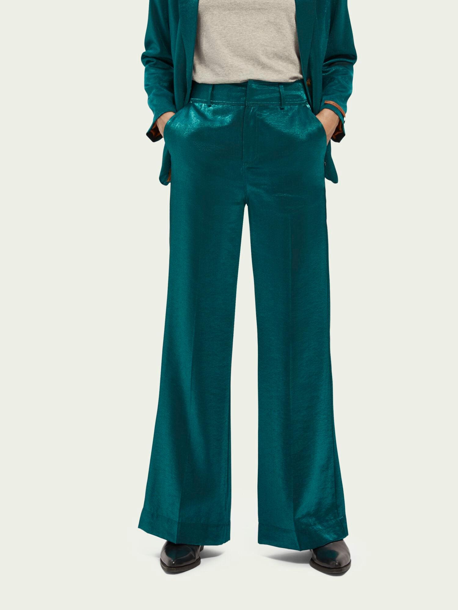 Waist Wide Leg Metallic Pants 