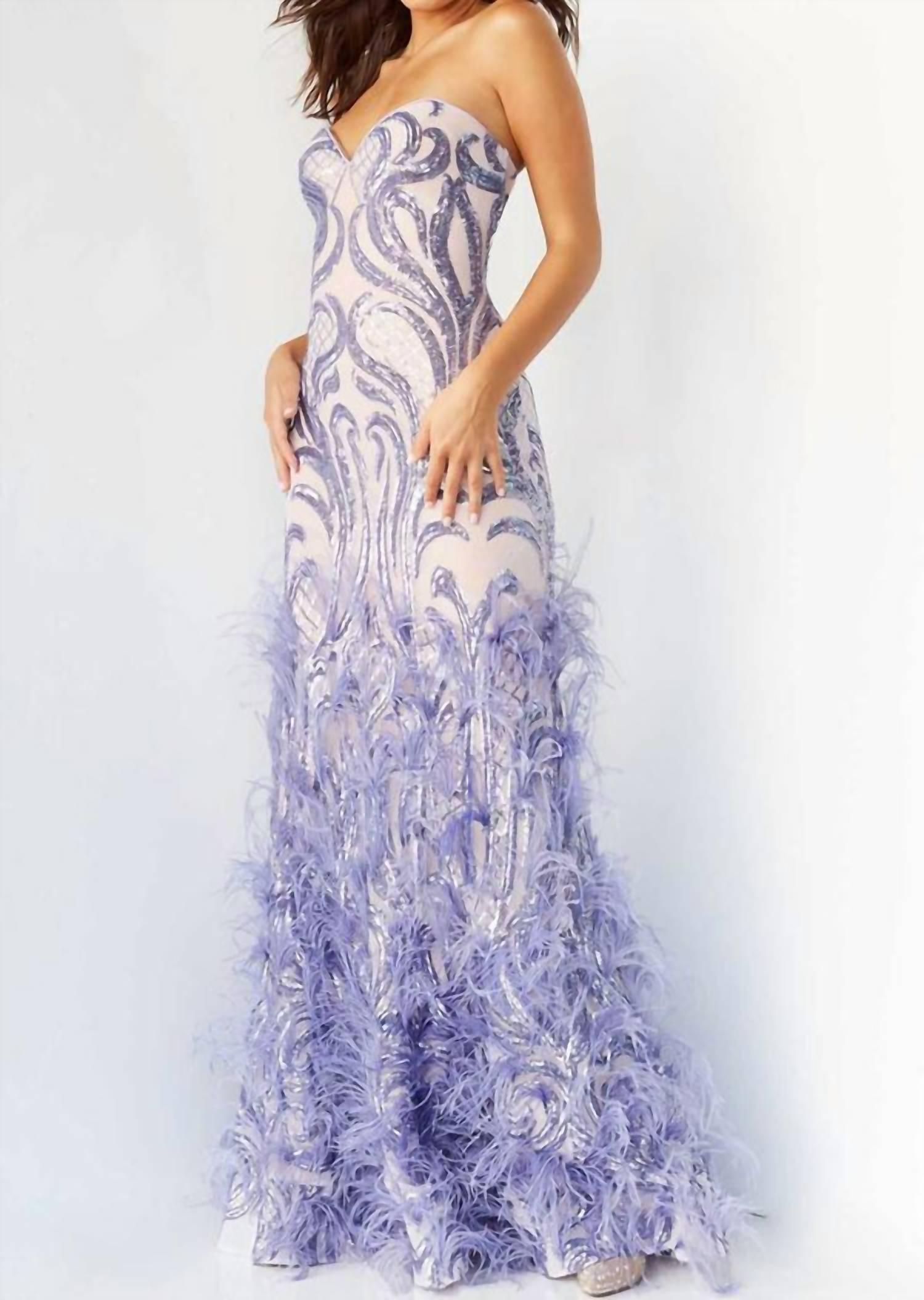 jovani purple strapless dress Dazzling Lilac Sequin Strapless Gown with Floral Accents 42154