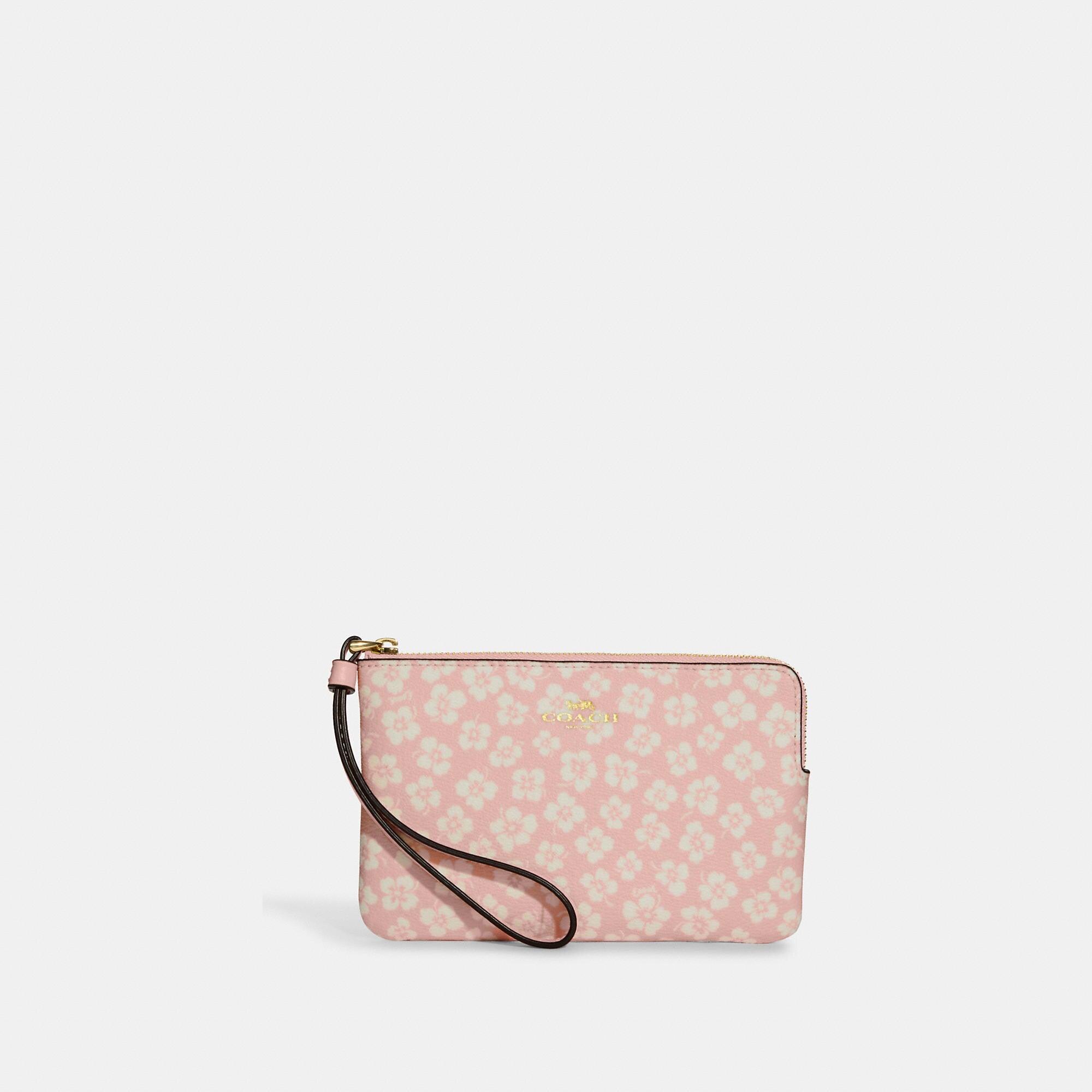 Coach Outlet Corner Zip Wristlet With Graphic Ditsy Floral Print in Pink