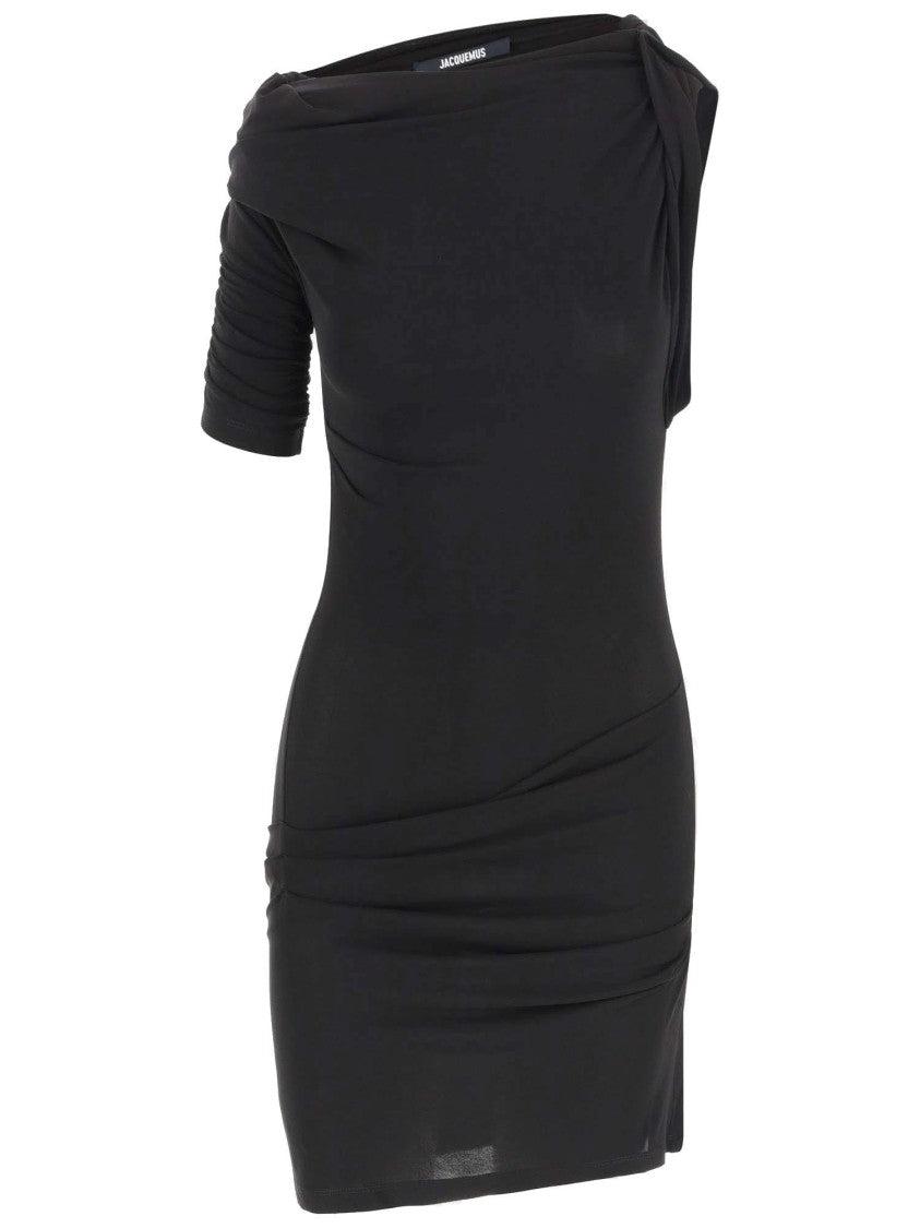 ワンピース JACQUEMUS DRAPED BLACK DRESS Jacquemus Draped Off-The-Shoulder Mini Dress | Neiman Marcus