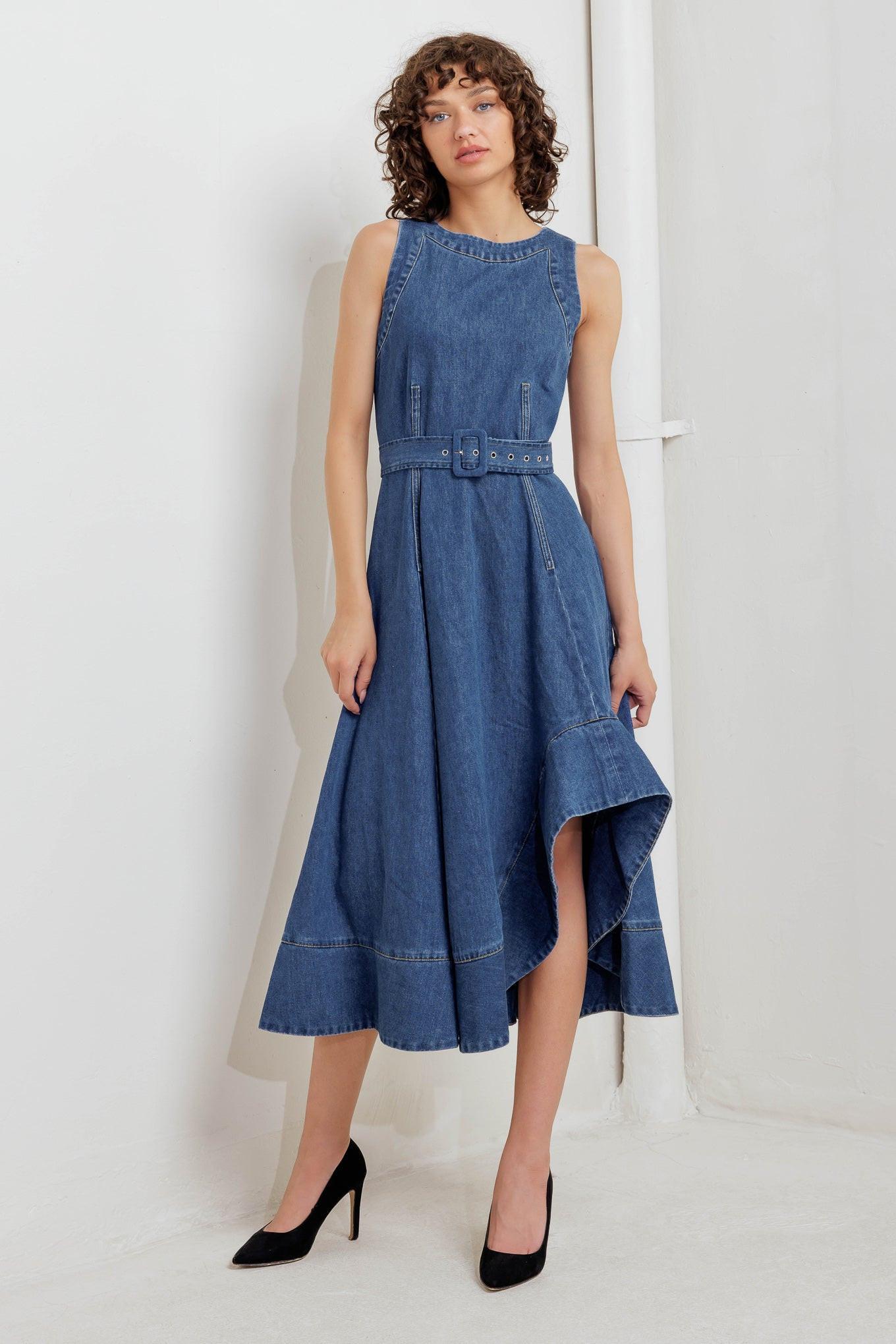 lea chiffon asymmetrical maxi dress Lylah Asymmetric Neckline Mesh Maxi Dress Ice Blue main image 1
