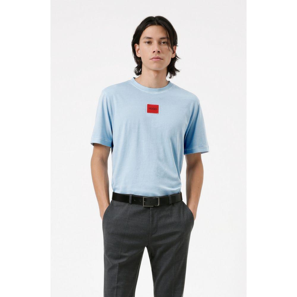HUGO Boss - Garment Dyed T Shirt In Cotton With Red Logo Label in Blue for  Men | Lyst
