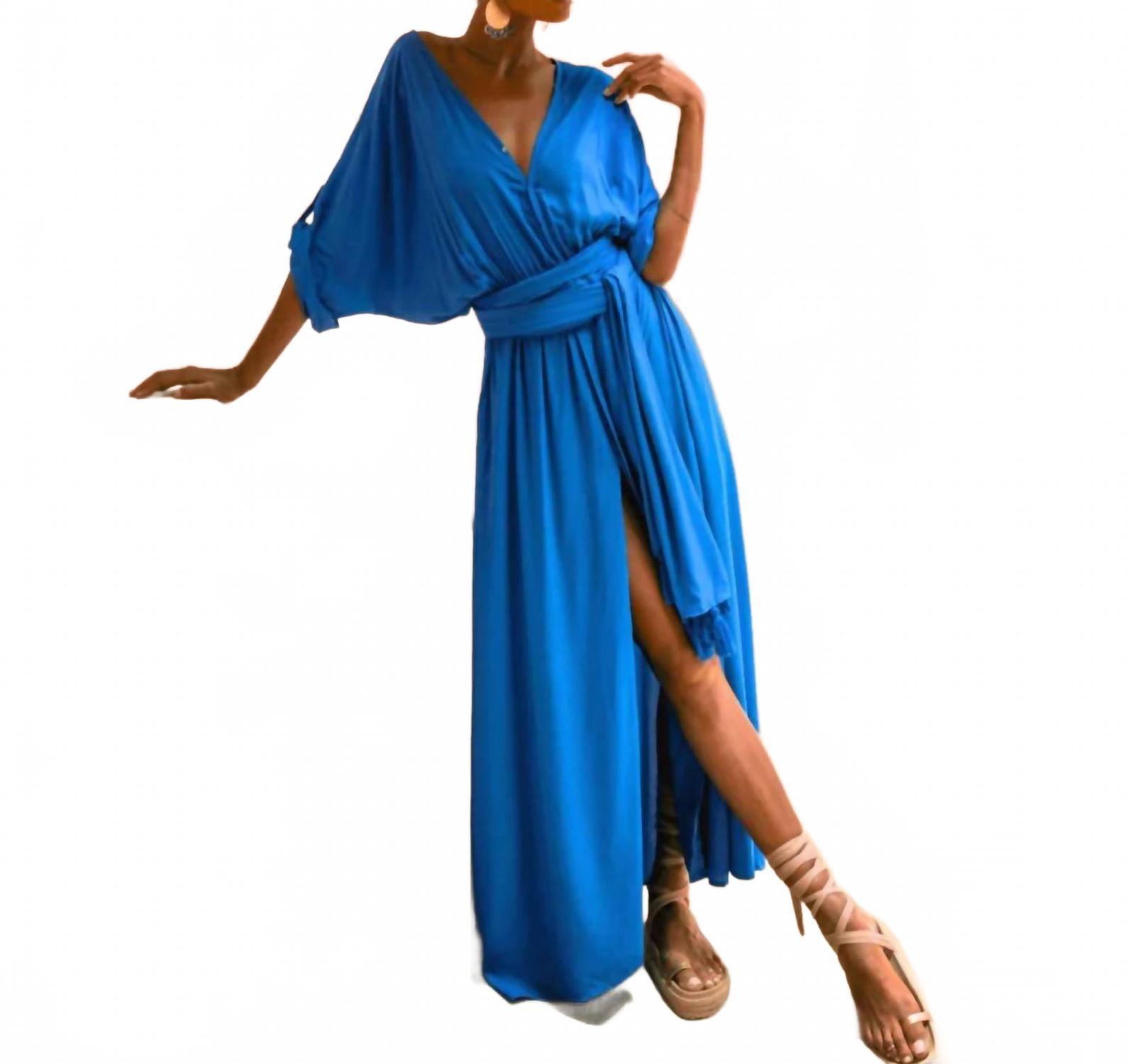 erika pena blue dress NATALIA TIERRED MAXI DRESS