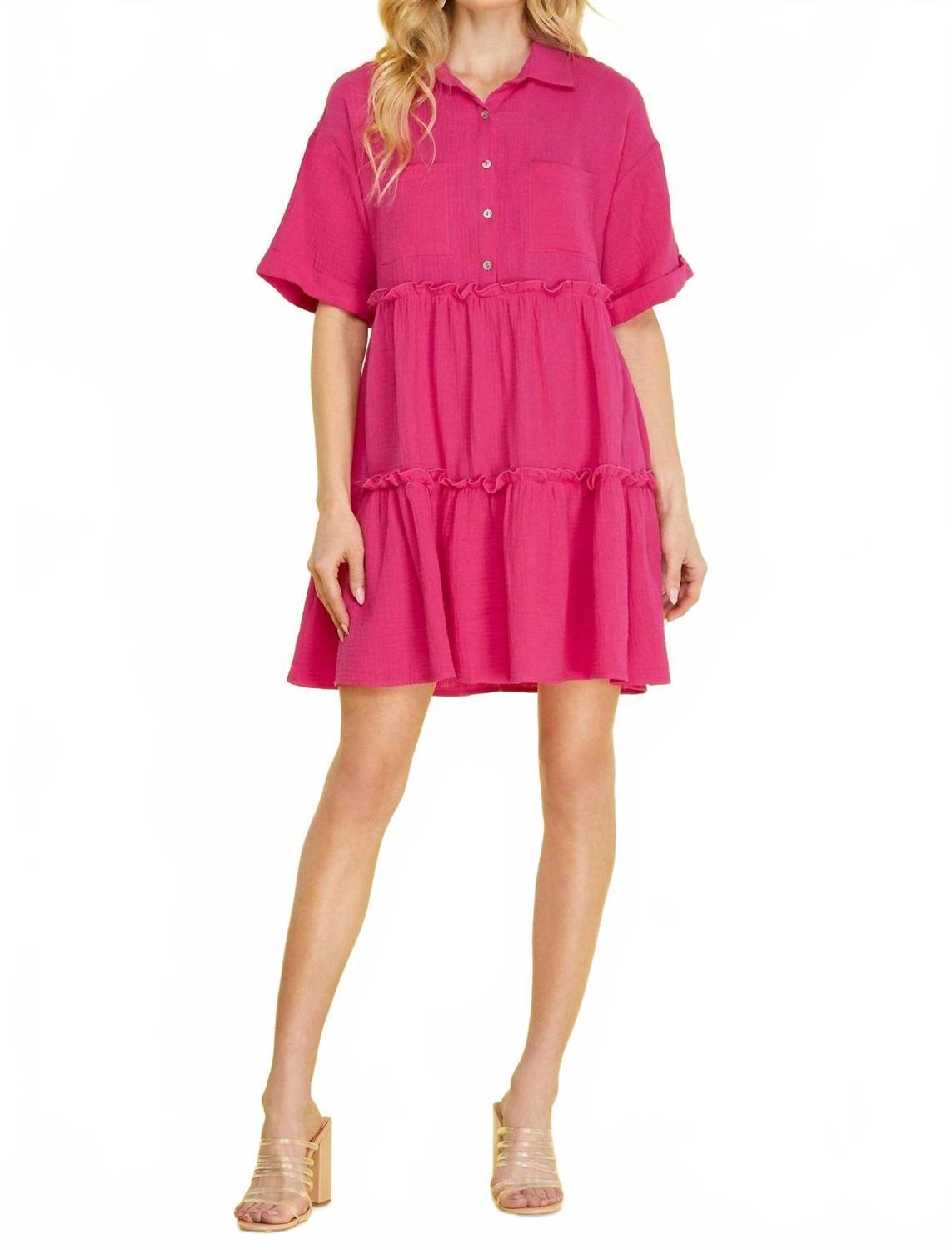 she + sky pink dress She + Sky Bright Pink Above the Knee Length Cap Sleeve Dress Large