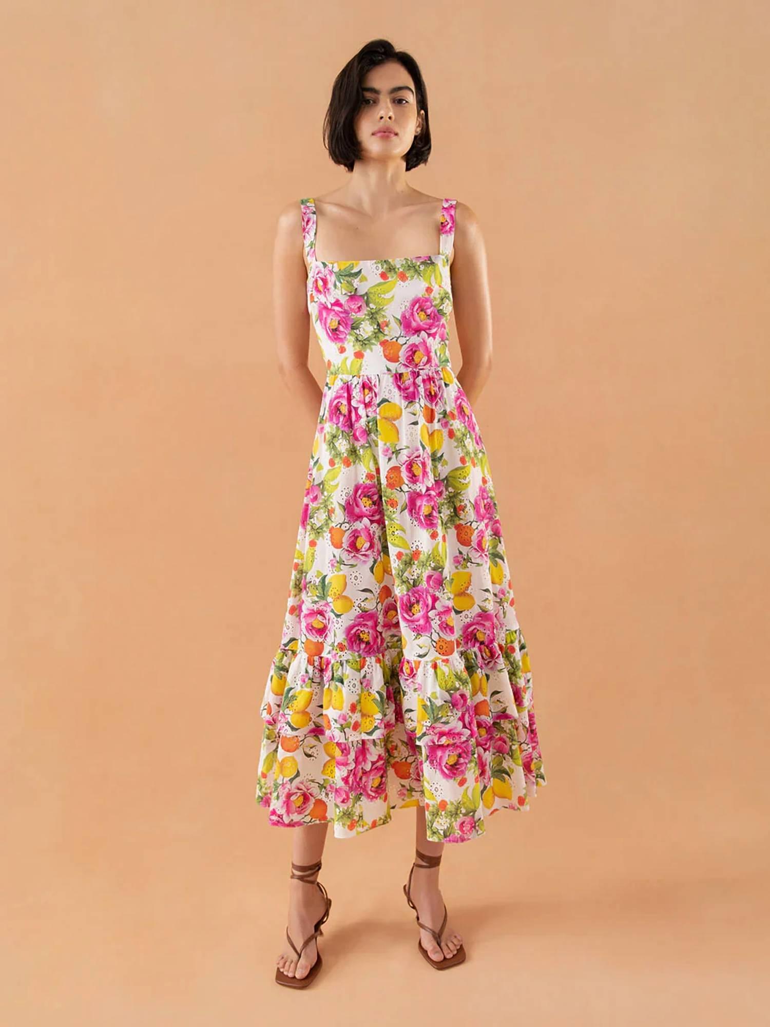 borgo de nor daniela floral midi dress Borgo De Nor Daniela Floral-Print Cotton Midi Dress In White And Blue - 40% Off