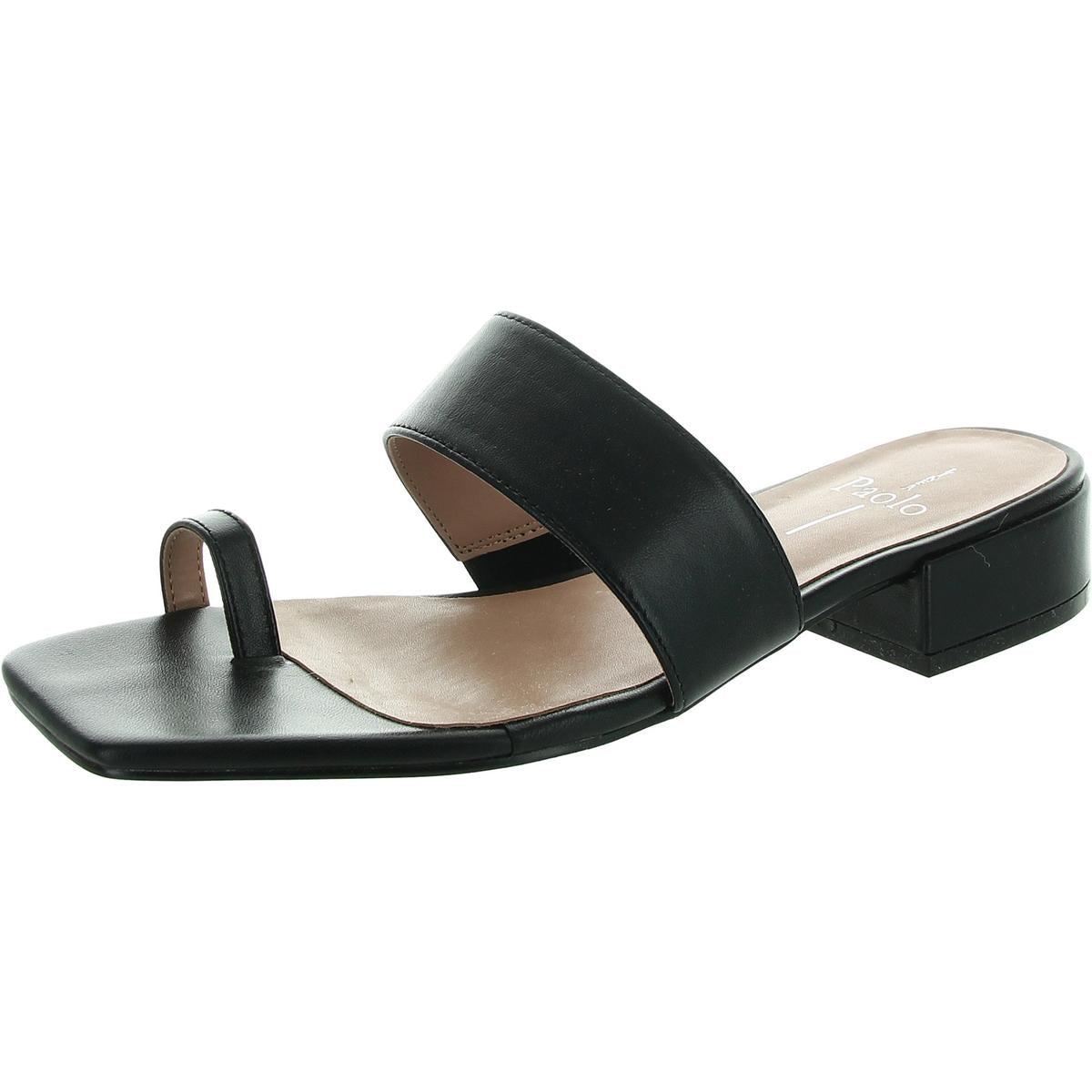 Linea Paolo Toe Loop Leather Slide Sandals in Black Lyst