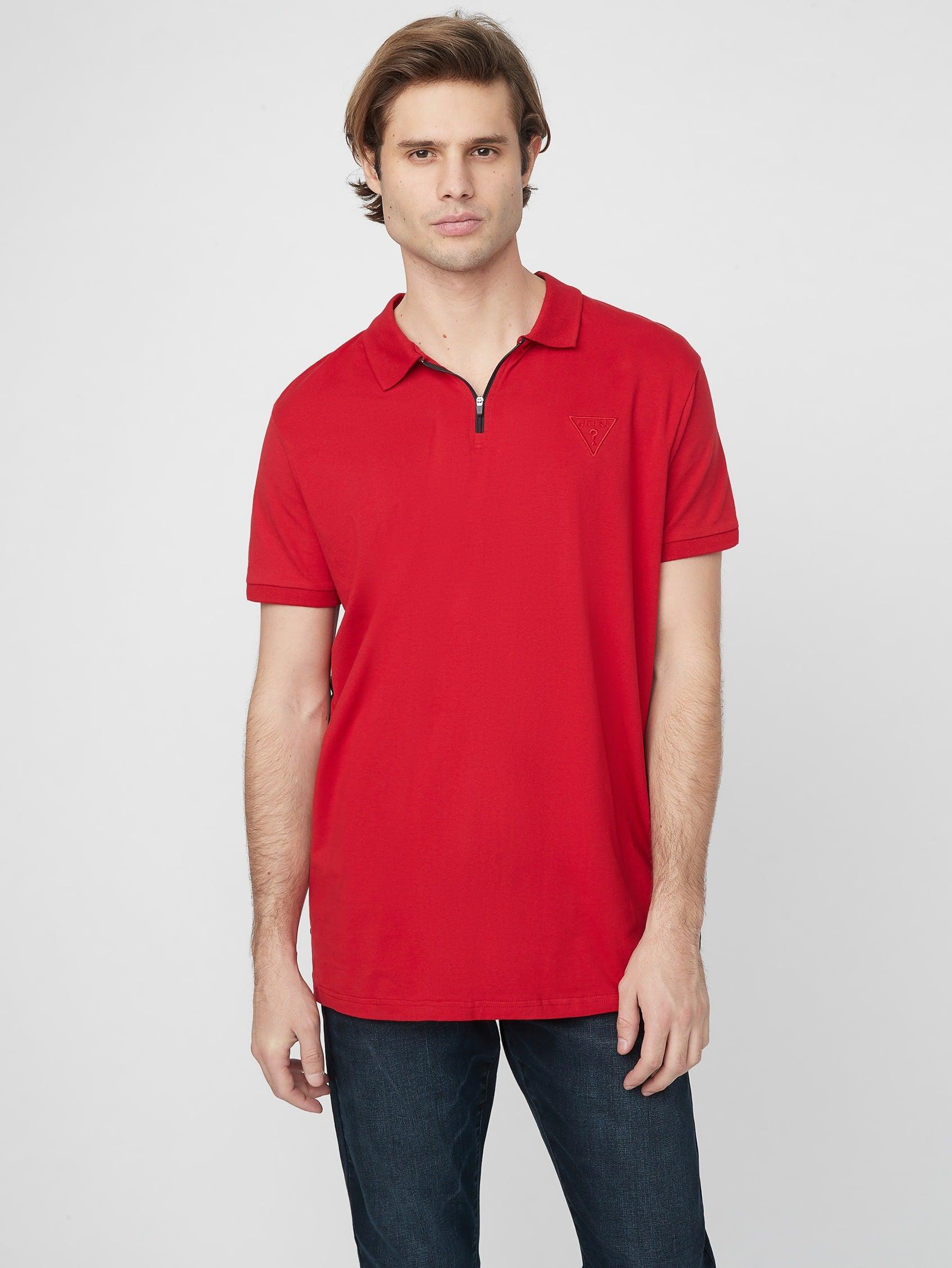 Guess Factory Teodoro Johnny Zip Polo in Red for Men | Lyst