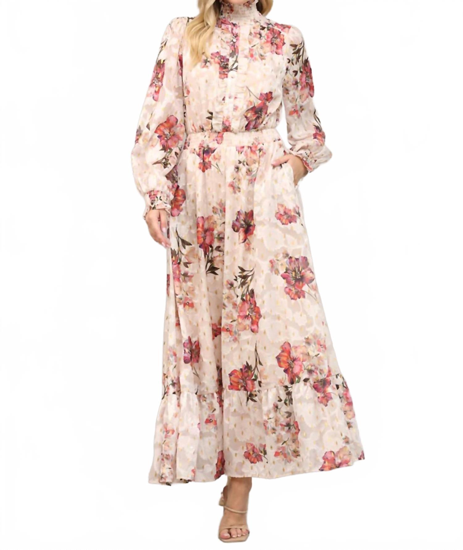 fitted lace wedding dress About Time Mocha & Mauve Printed Fate Maxi Dress S