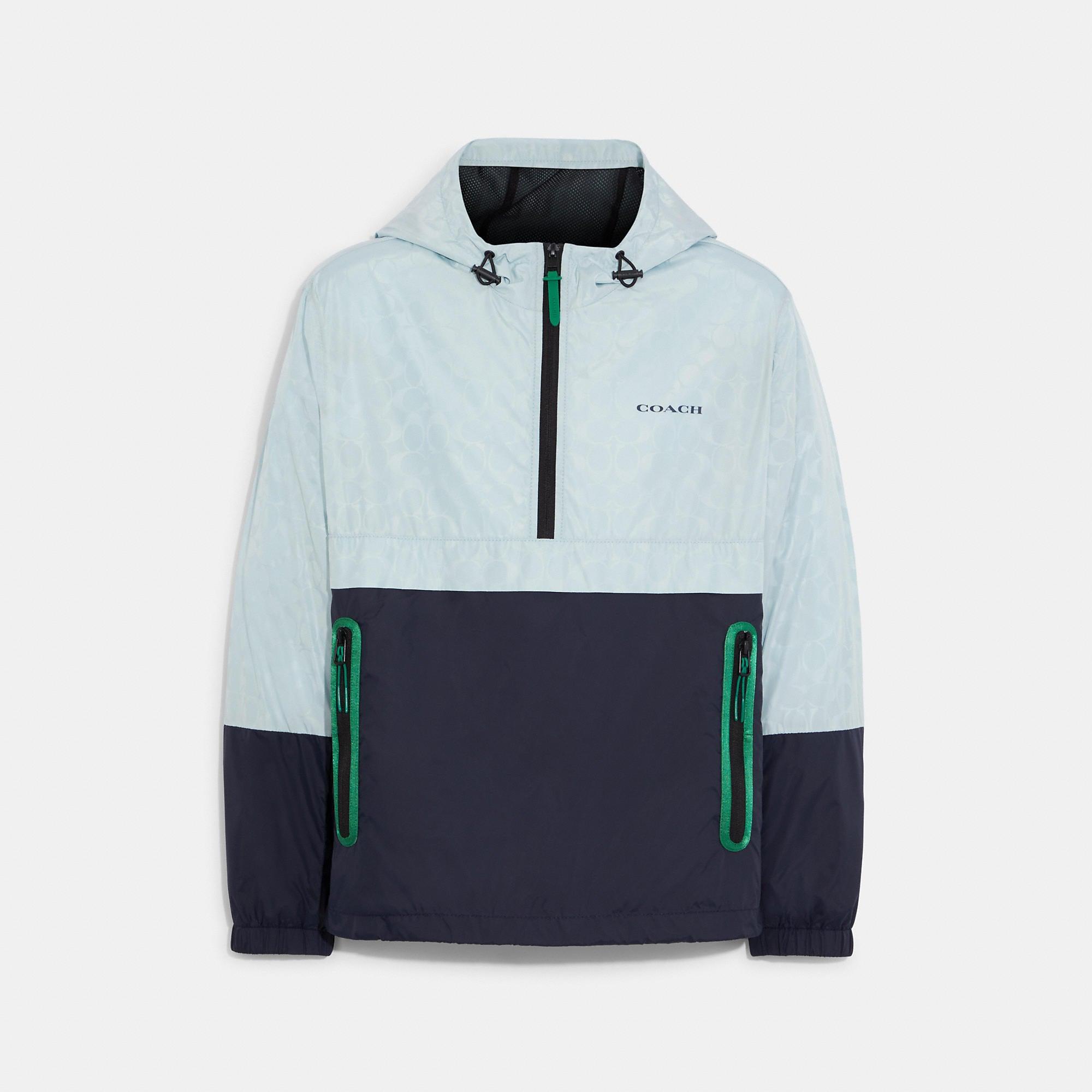 Coach Outlet Signature Denim Hooded Zip Up Jacket - Blue - XLarge