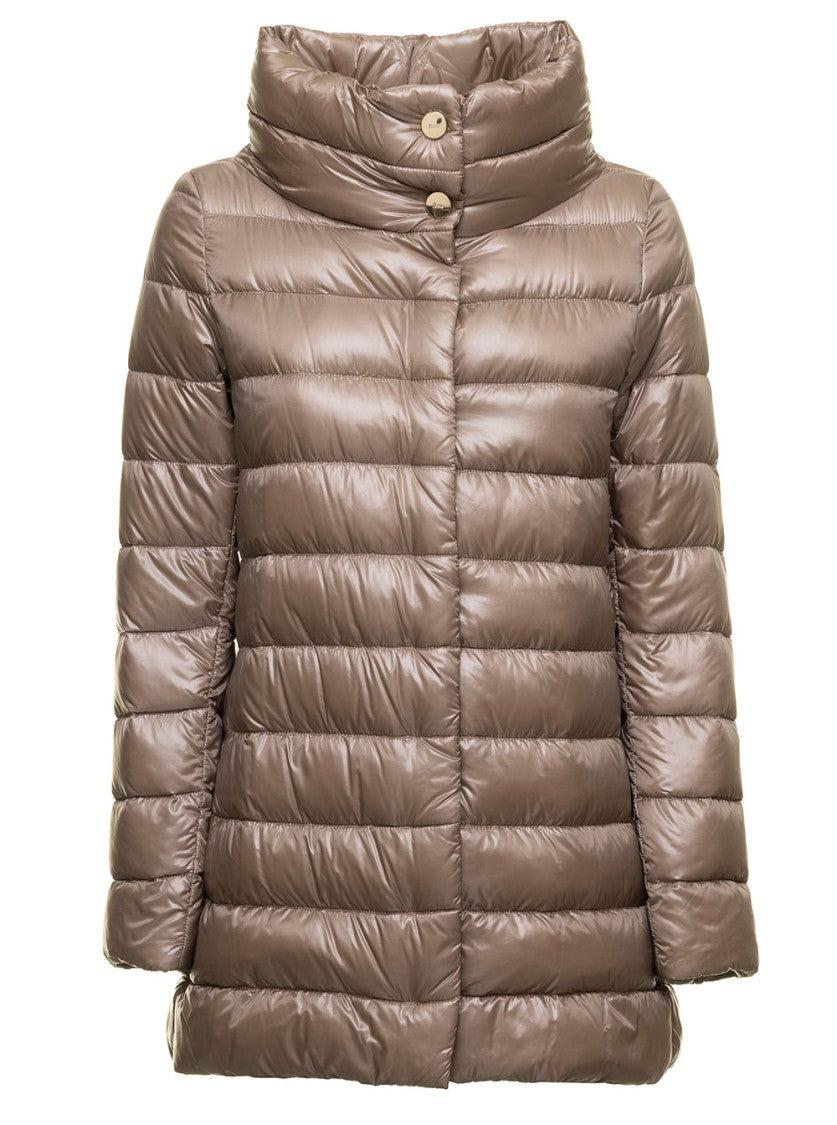ダウンジャケット・コート HERNO Herno Woman's Amelia taupe colored Nylon Down Jacket Herno Amelia Taupe Colored Nylon Down Jacket in Brown | Lyst