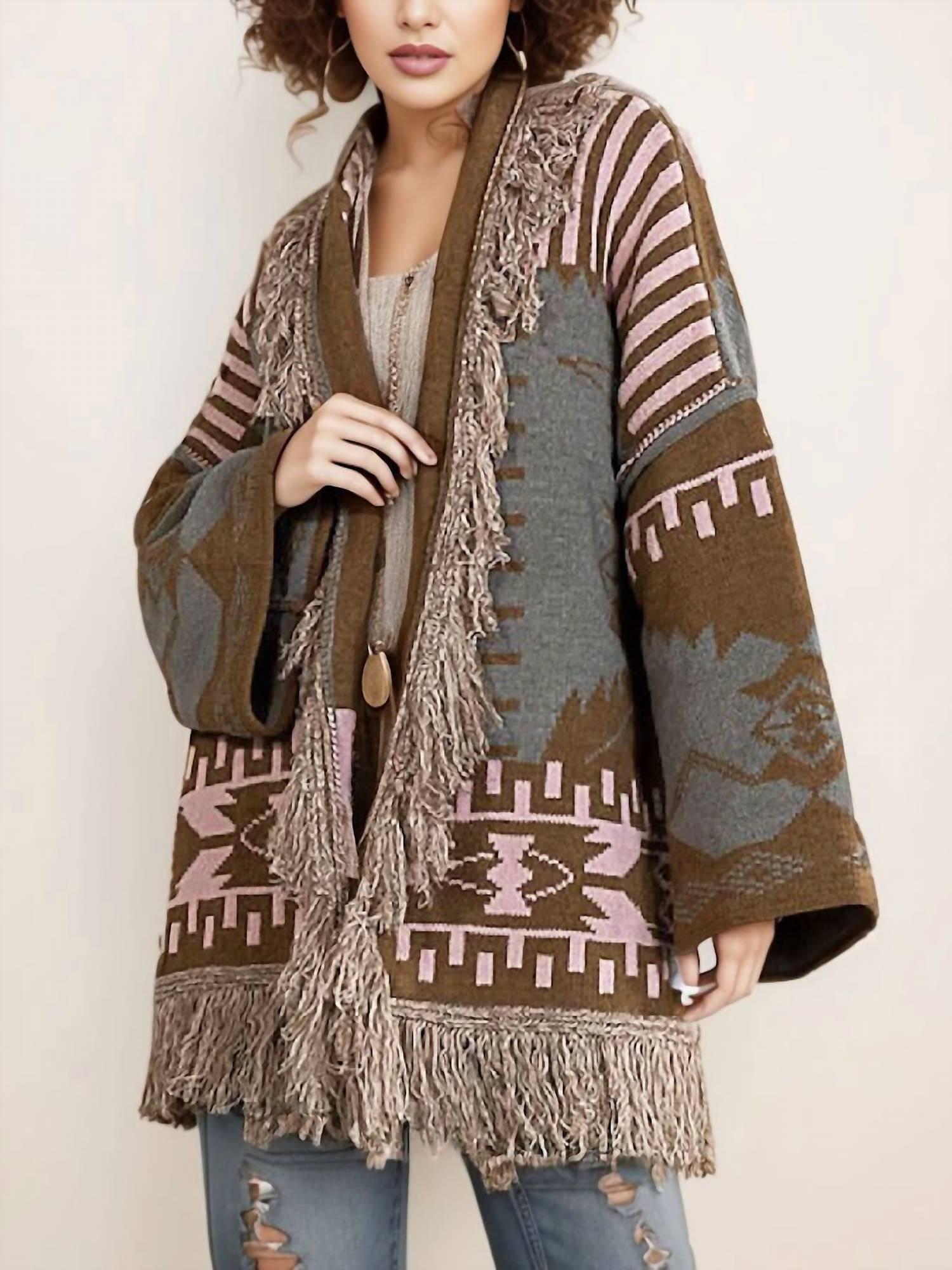 Pol Fringe Cardigan In Multi in Brown Lyst