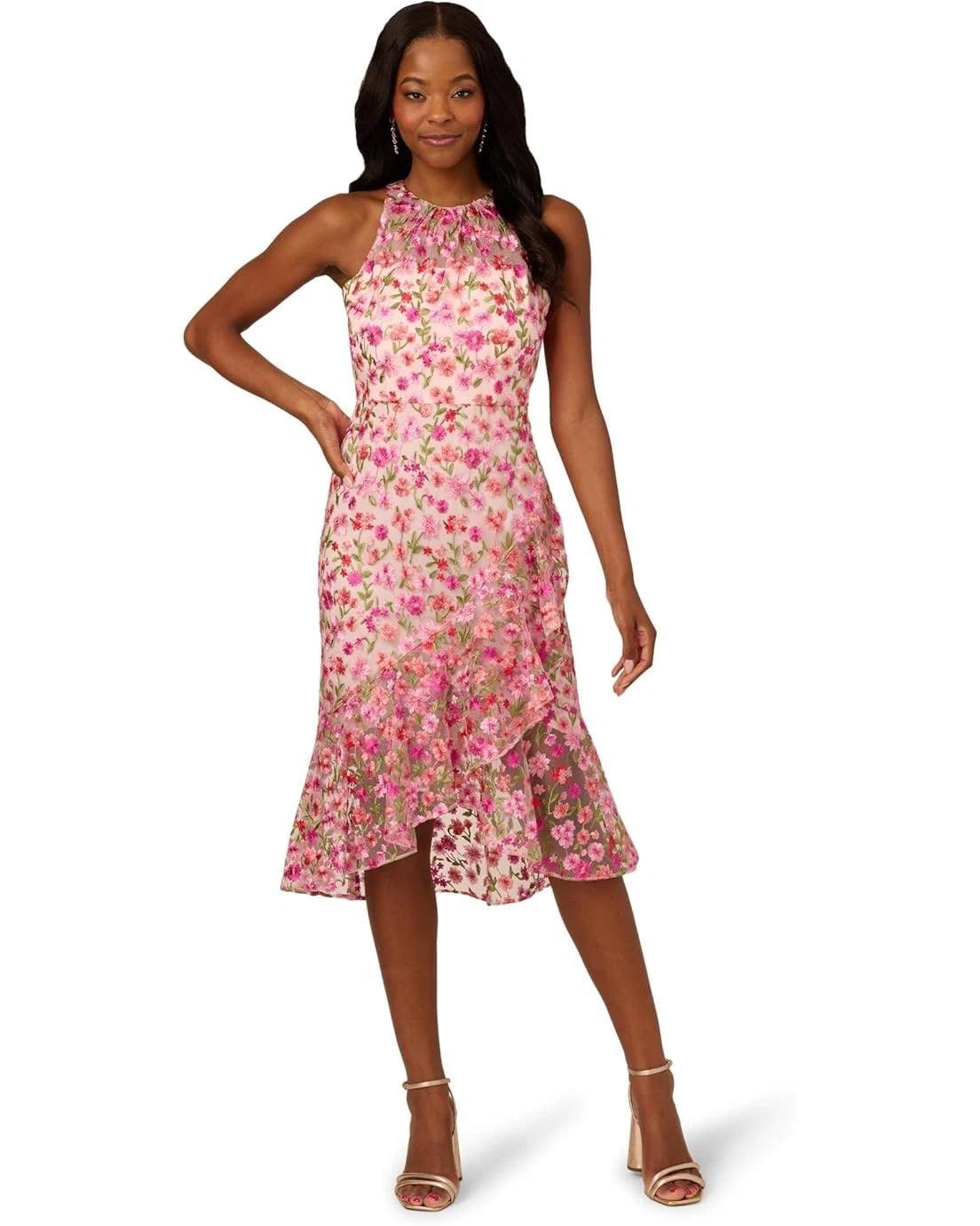 Square Neck Cap Sleeve Dress Adrianna Papell Women's Floral Embroidery  Sheath Dress  Square Neck, Cap Sleeves Women's Dress