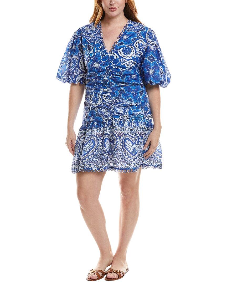 chinese dress ladies Blue Tile Dream Short Sleeve Mini Dress – FARM Rio main image 1