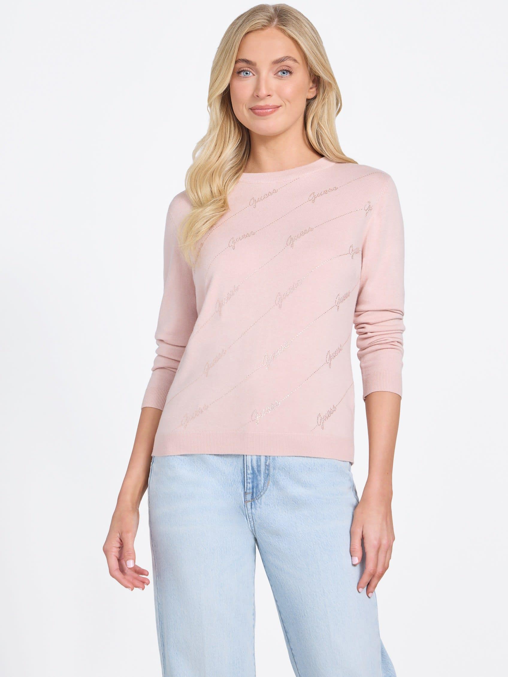 Guess Peggy Rhinestone Logo Sweater in Pink | Lyst